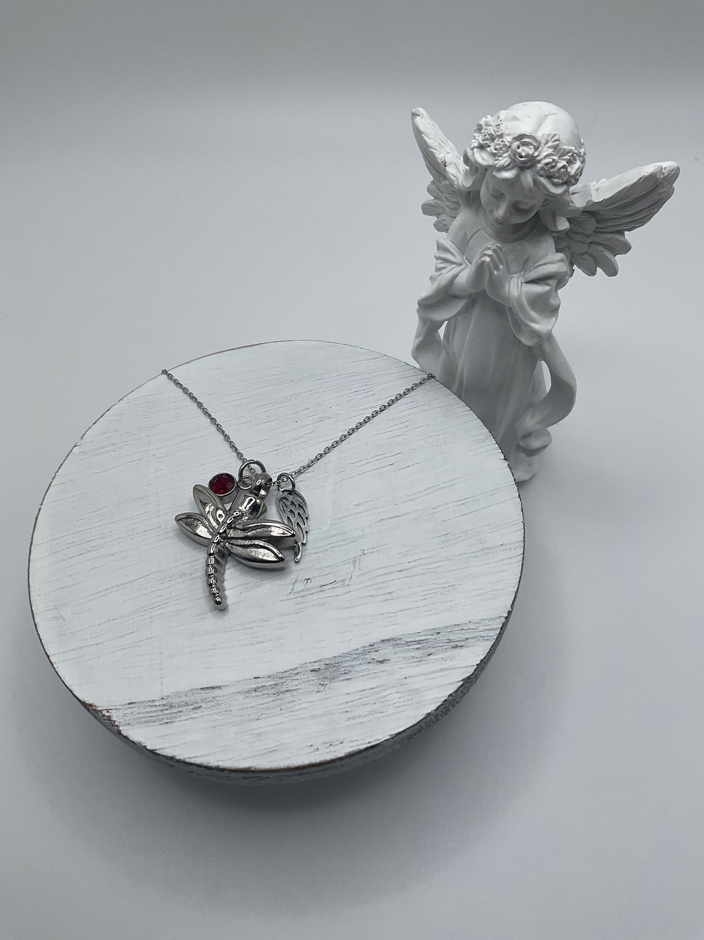 Silver Dragon Fly Ash Urn Necklace Charm Birthstone with Personalization for Male or Female Funeral Memorial