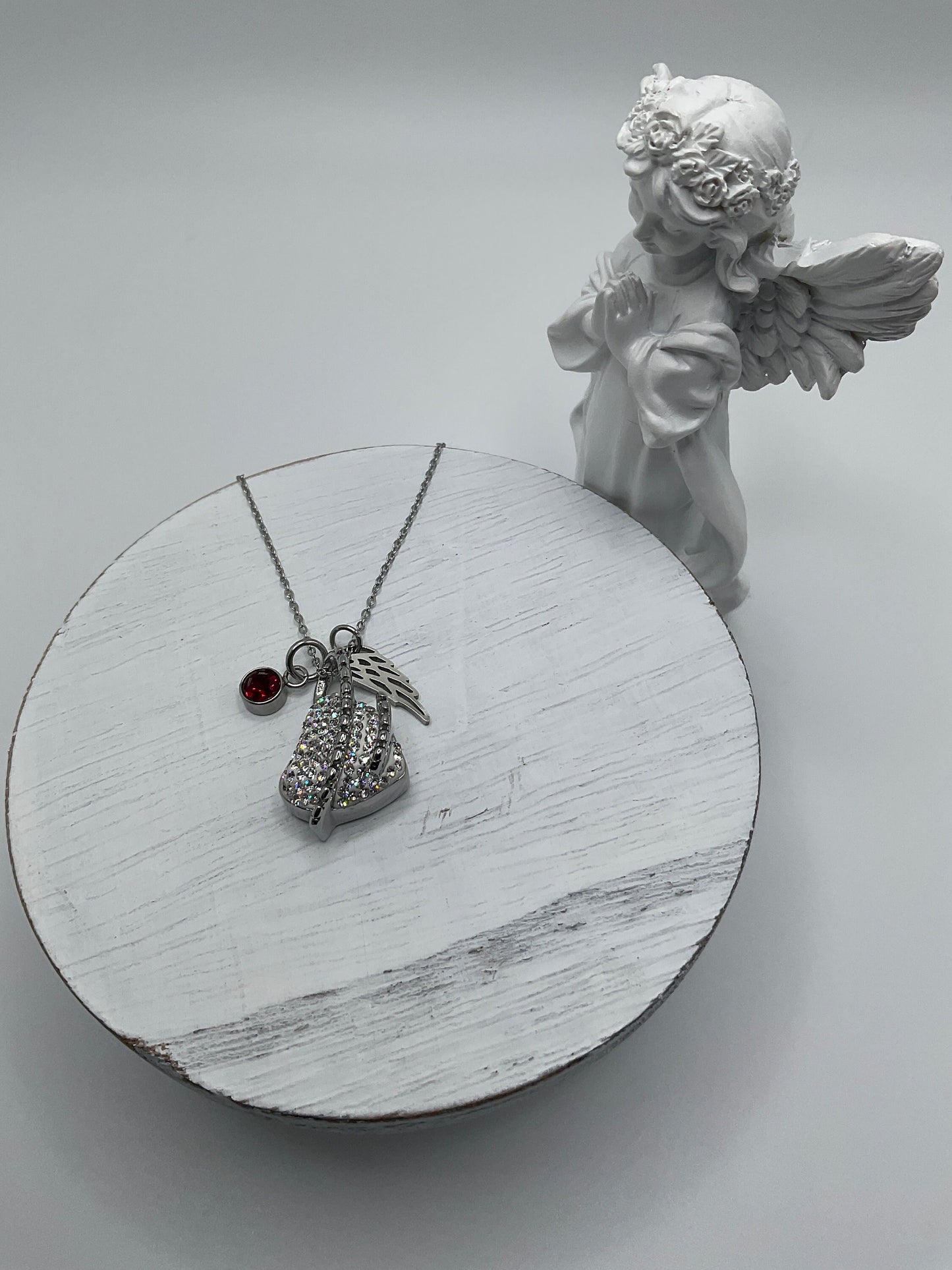 Silver Heart with Rhinestones Ash Urn Necklace Charm Birthstone with Personalization for Male or Female Funeral Memorial