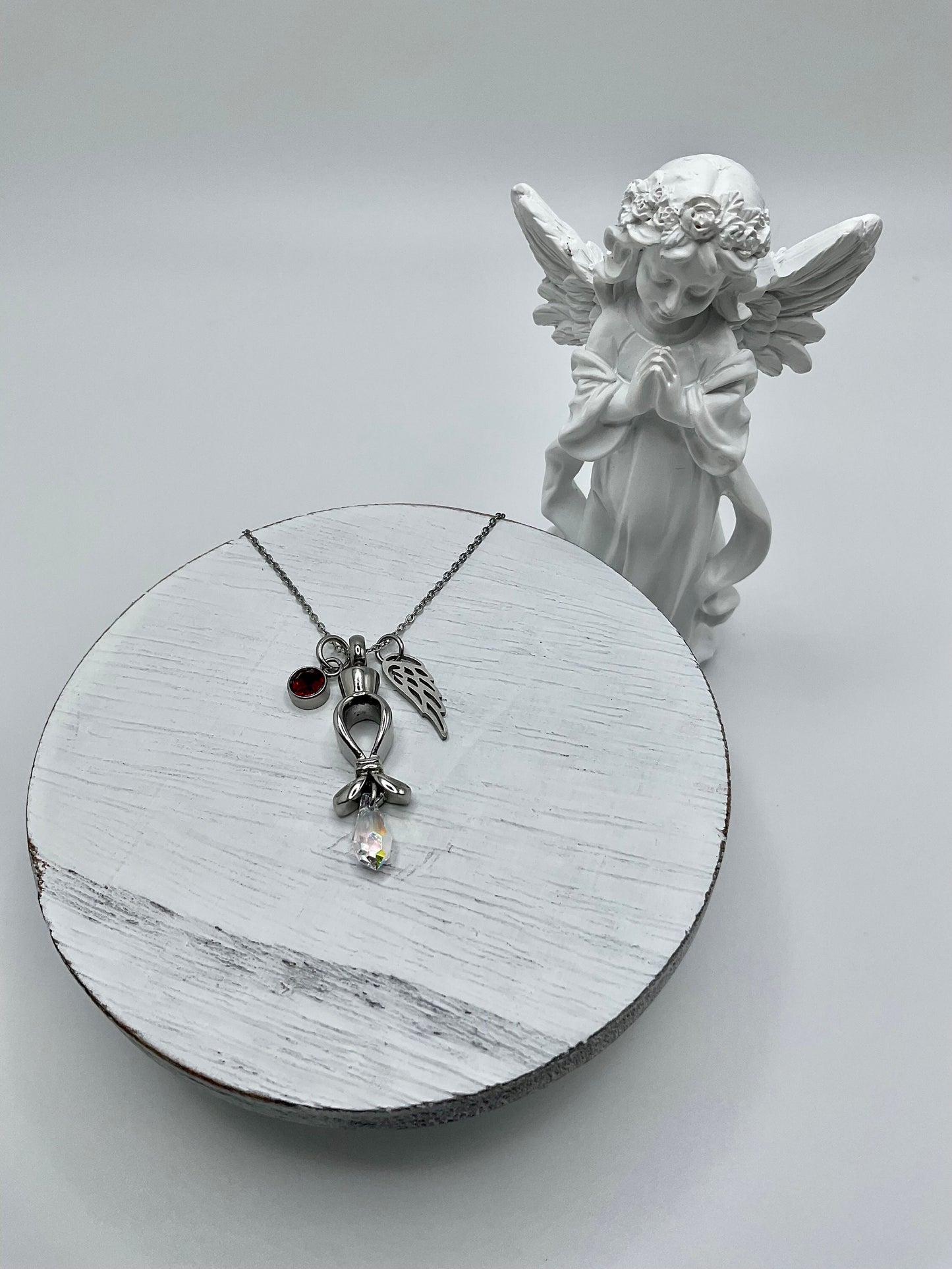 Silver Ash Urn Necklace Thin Width Charm Birthstone with Personalization for Male or Female Funeral Memorial