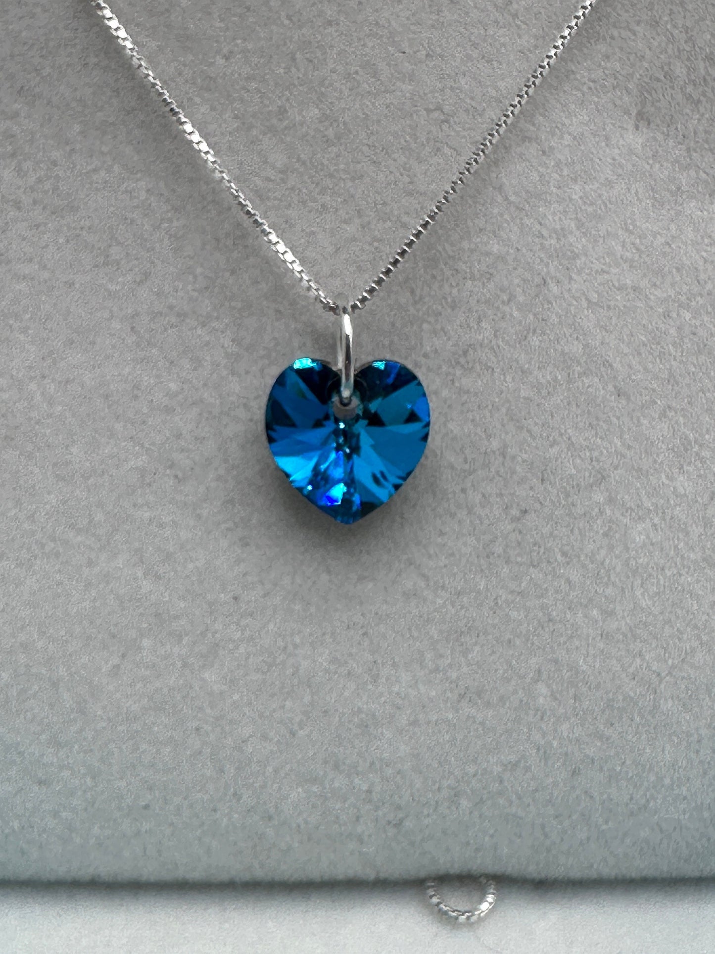 Swarovski Teal / Green Heart Pendant Necklace on 18” Sterling Silver Chain