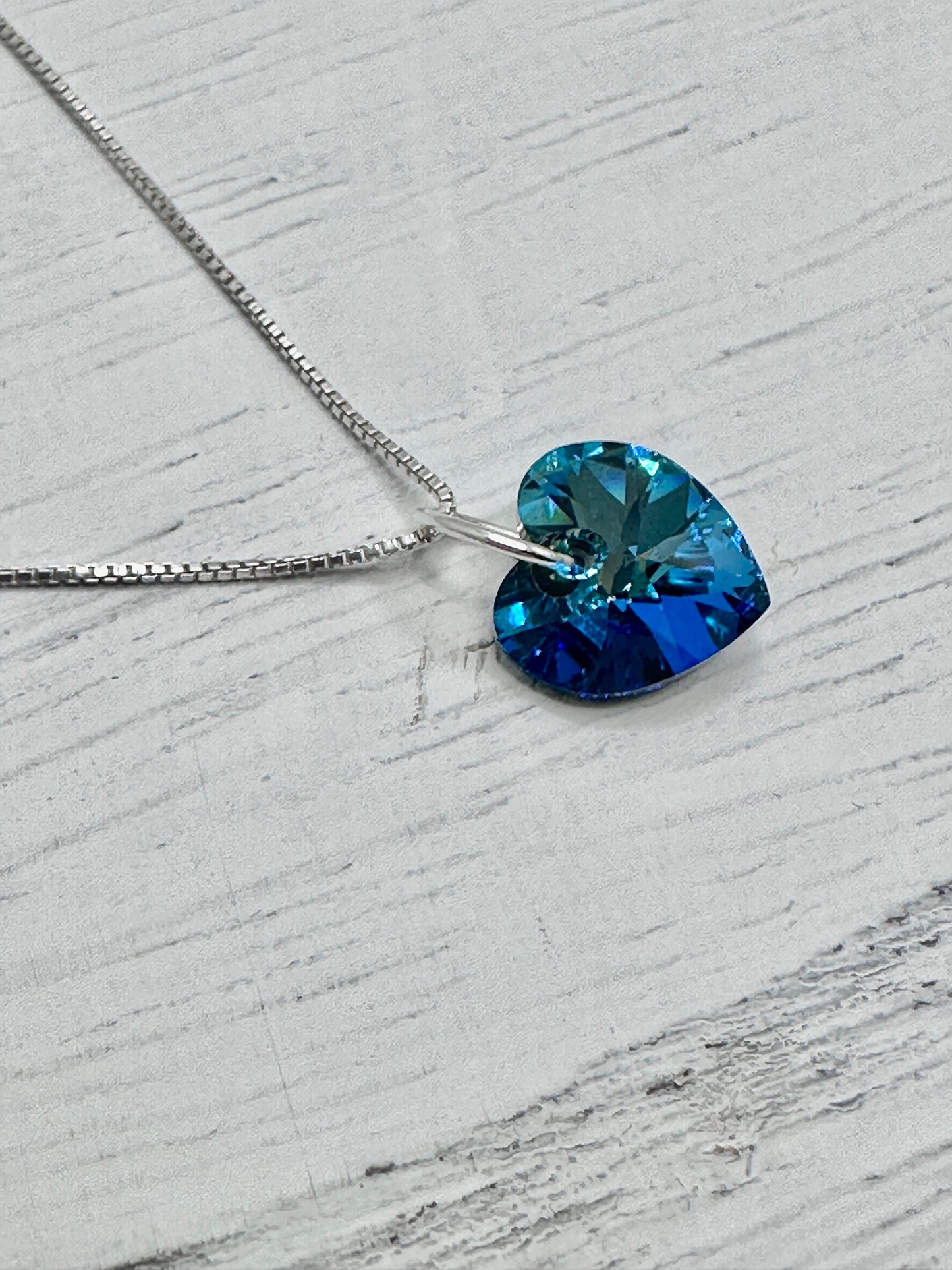 Swarovski Teal / Green Heart Pendant Necklace on 18” Sterling Silver Chain
