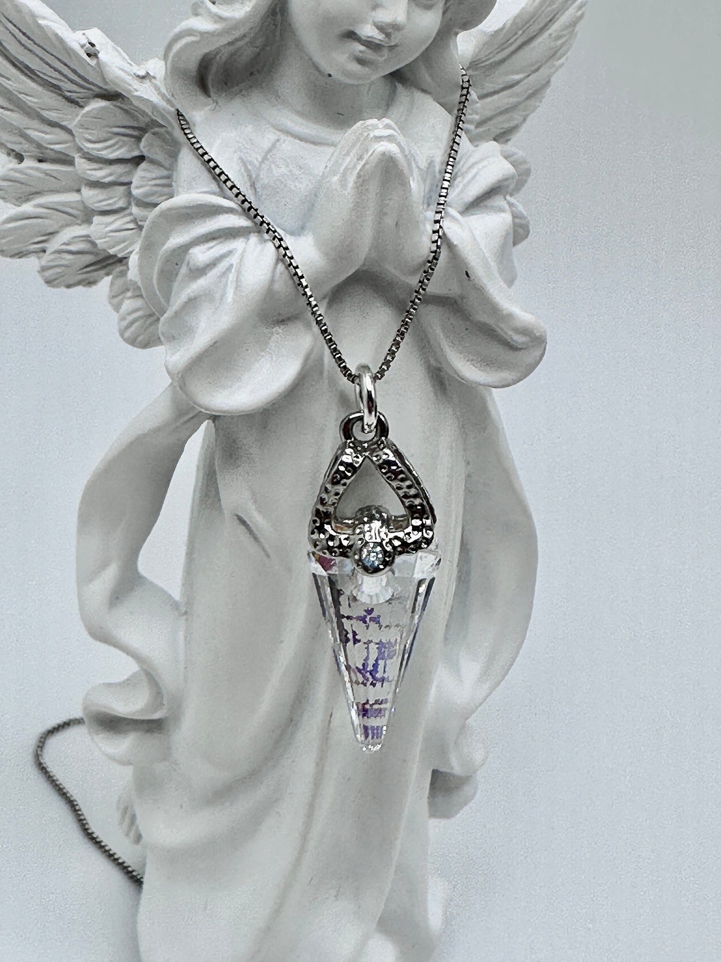 Swarovski Cone Crystal Necklace Pendant on a Sterling Silver 18” Necklace AB / Clear with Rhinestone Accent