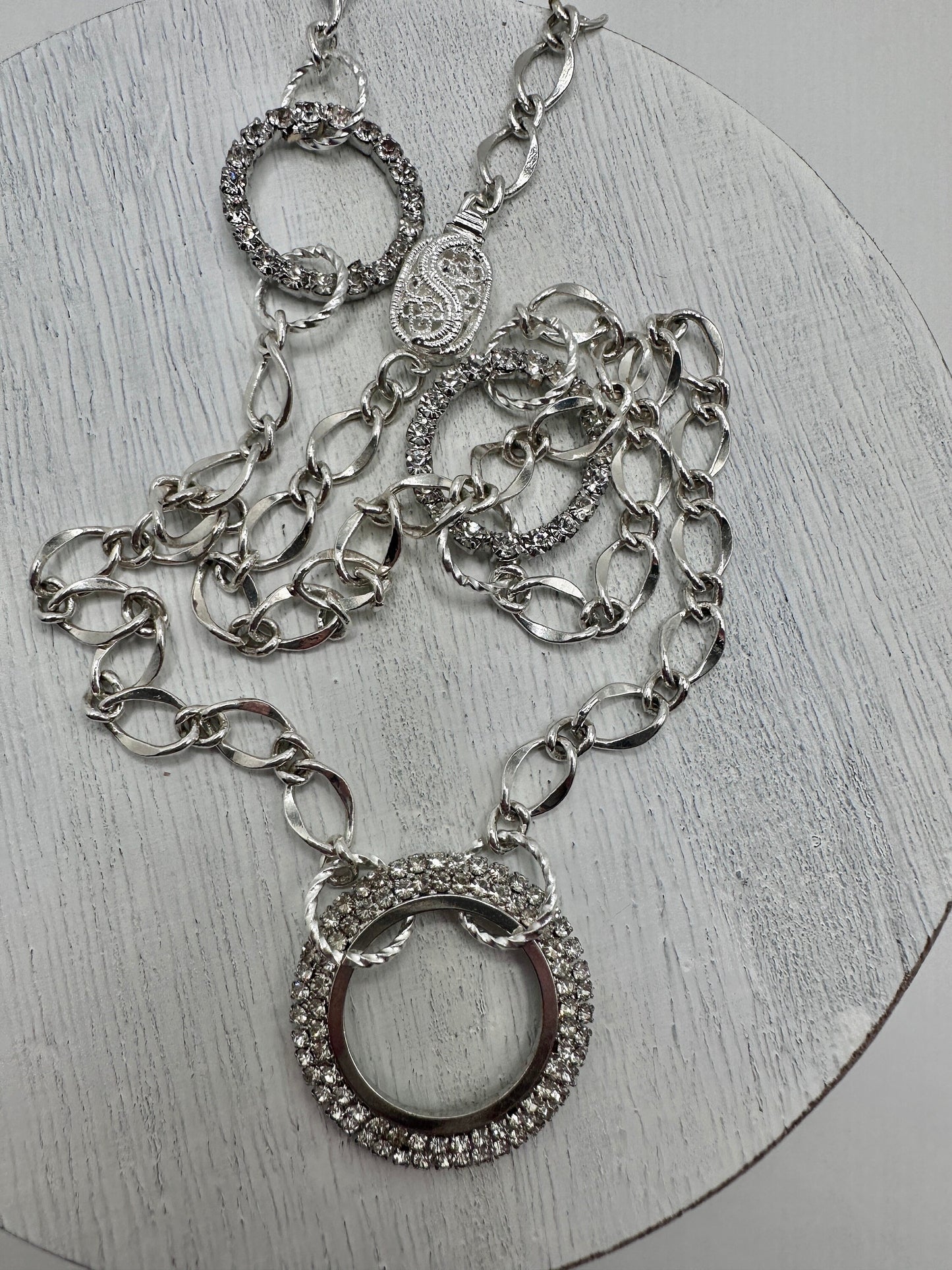 Silver Rhinestone Necklace and Earring Set