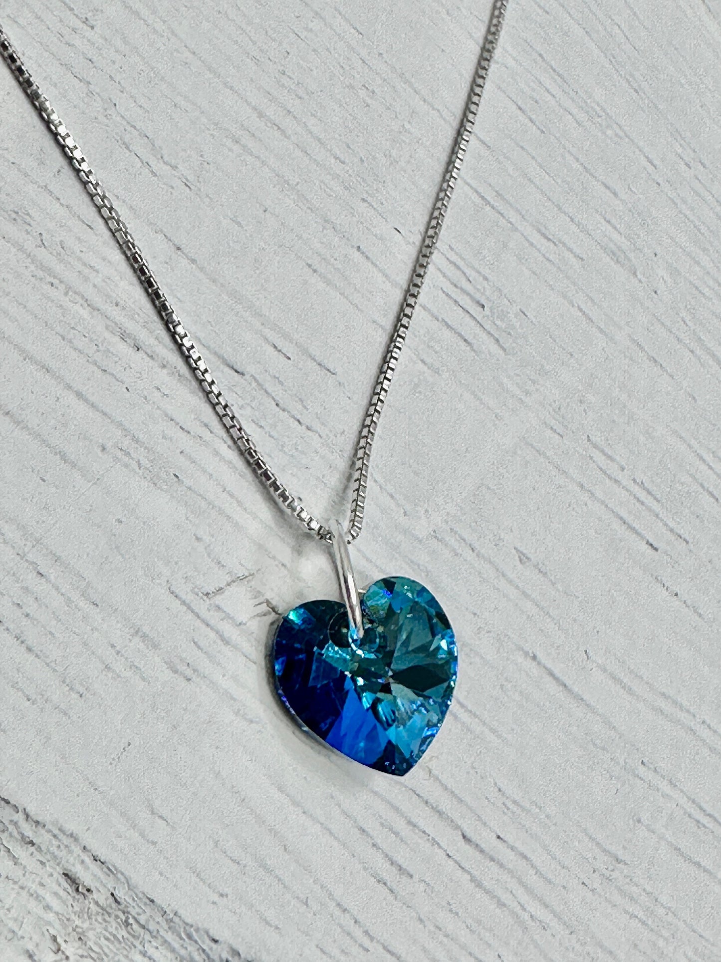 Swarovski Teal / Green Heart Pendant Necklace on 18” Sterling Silver Chain
