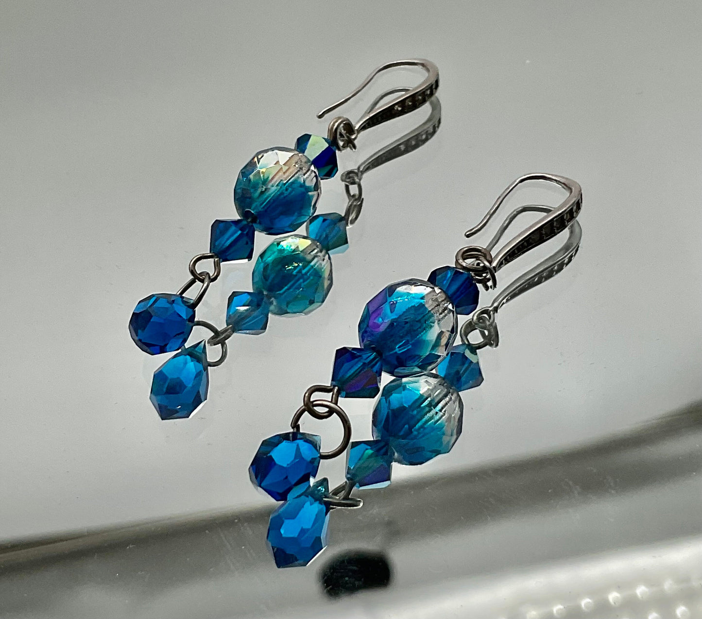 Blue Swarovski Crystal Dangle Drop Earrings with Rhinestone Accent Earrings