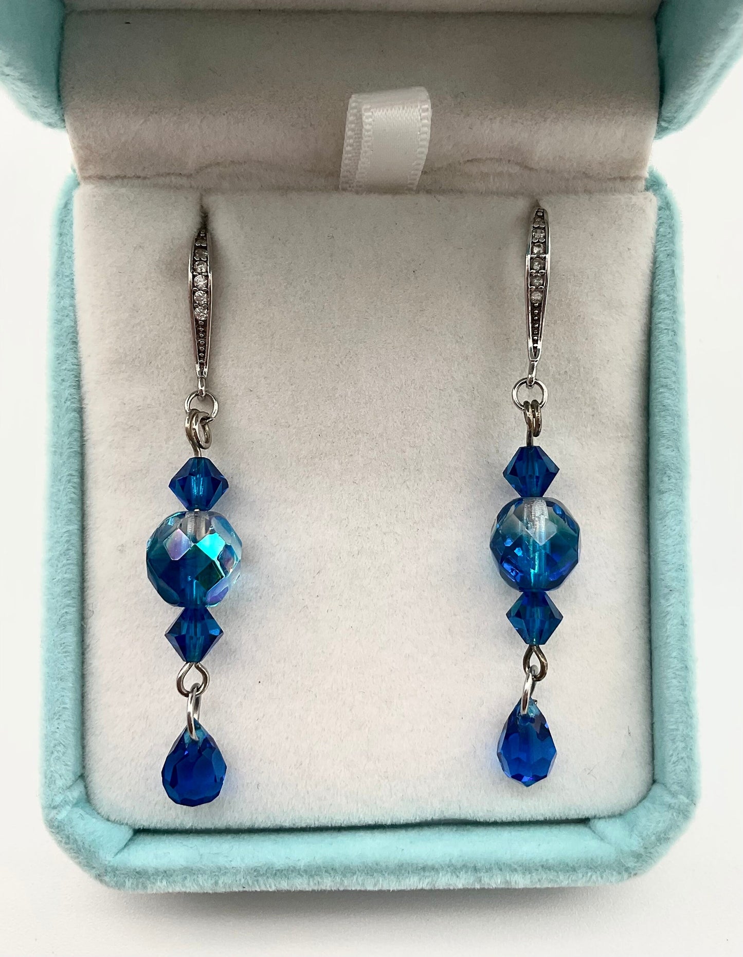 Blue Swarovski Crystal Dangle Drop Earrings with Rhinestone Accent Earrings
