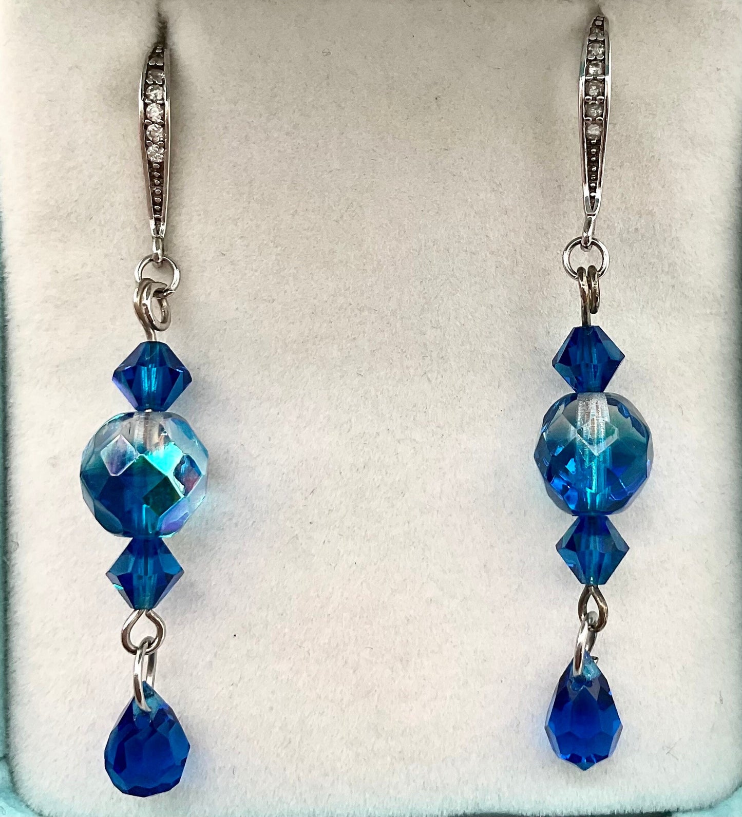 Blue Swarovski Crystal Dangle Drop Earrings with Rhinestone Accent Earrings