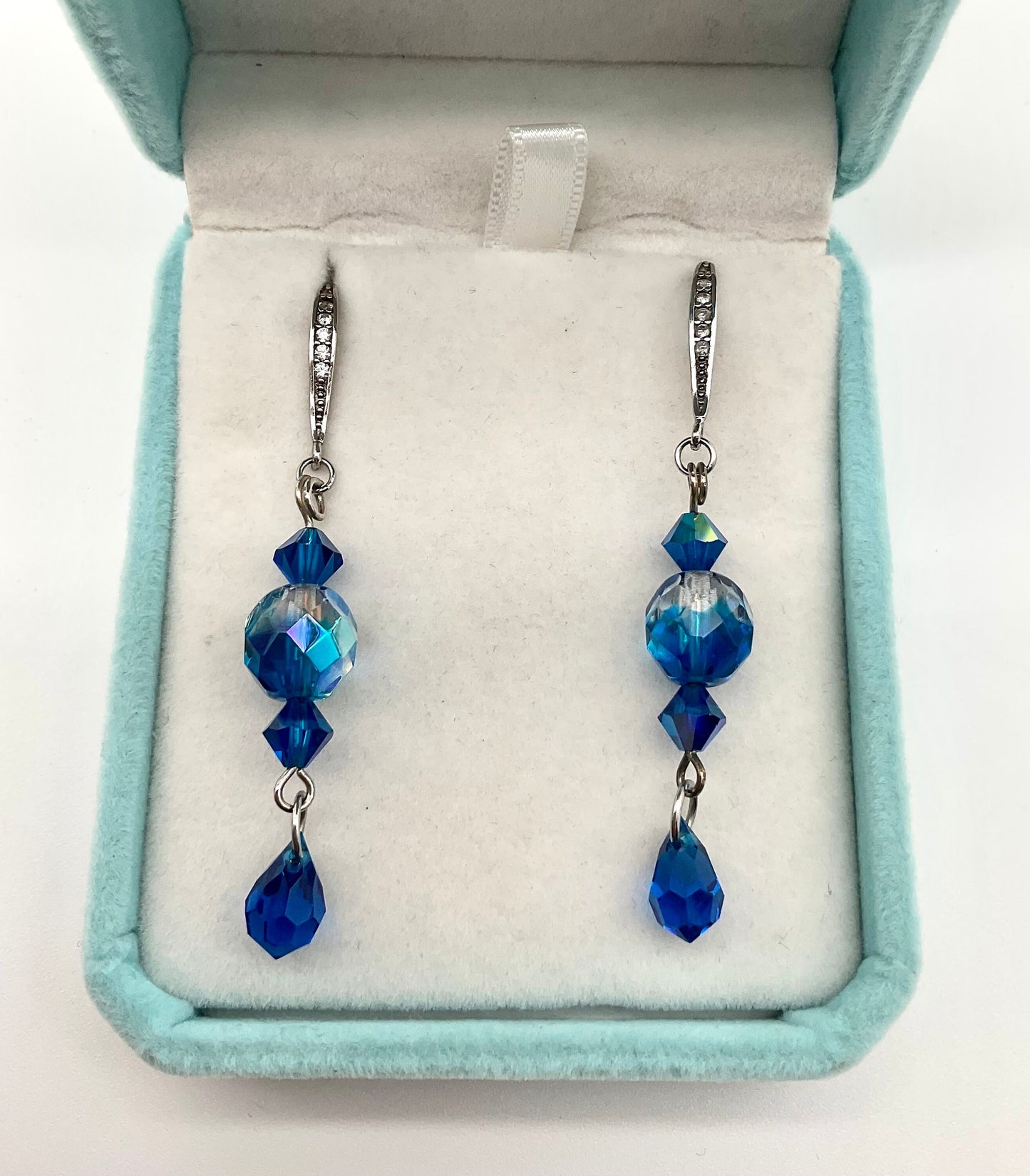 Blue Swarovski Crystal Dangle Drop Earrings with Rhinestone Accent Earrings