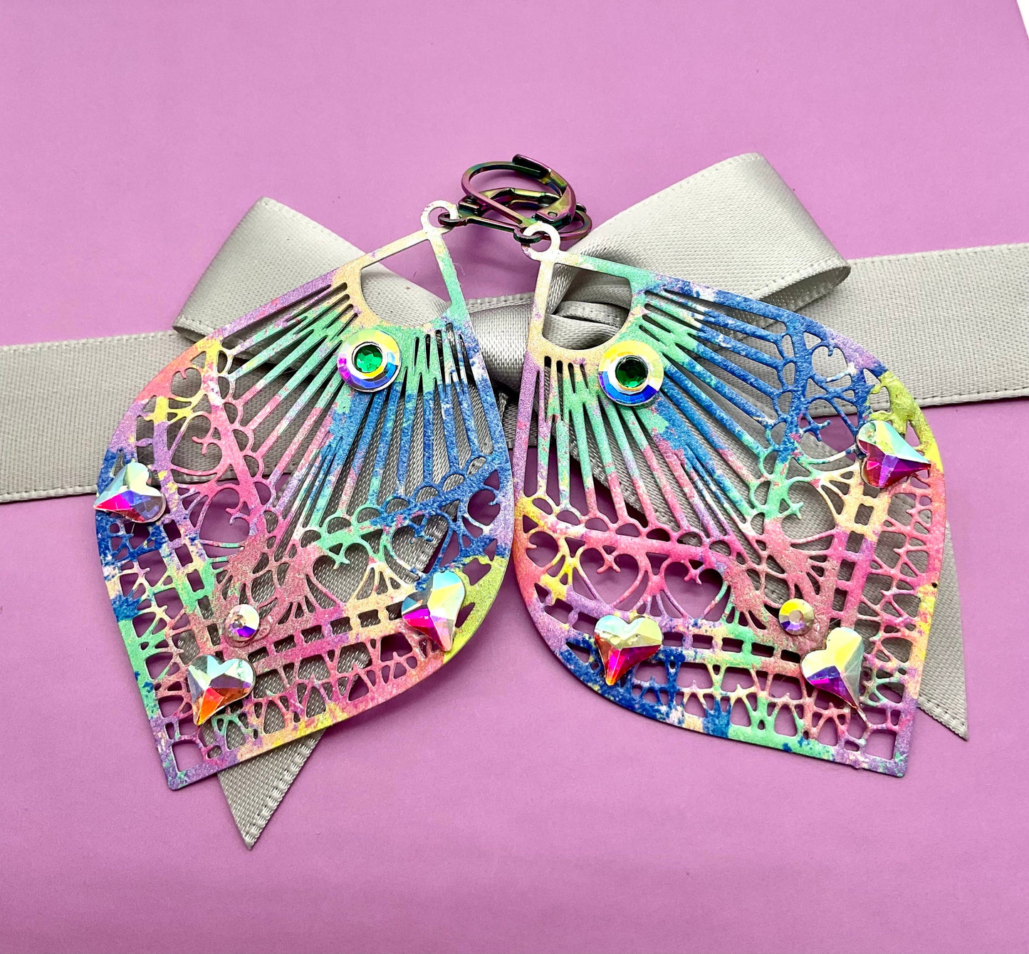 Rainbow Tear Drop Shaped Dangle Earrings with AB Crystal Accents