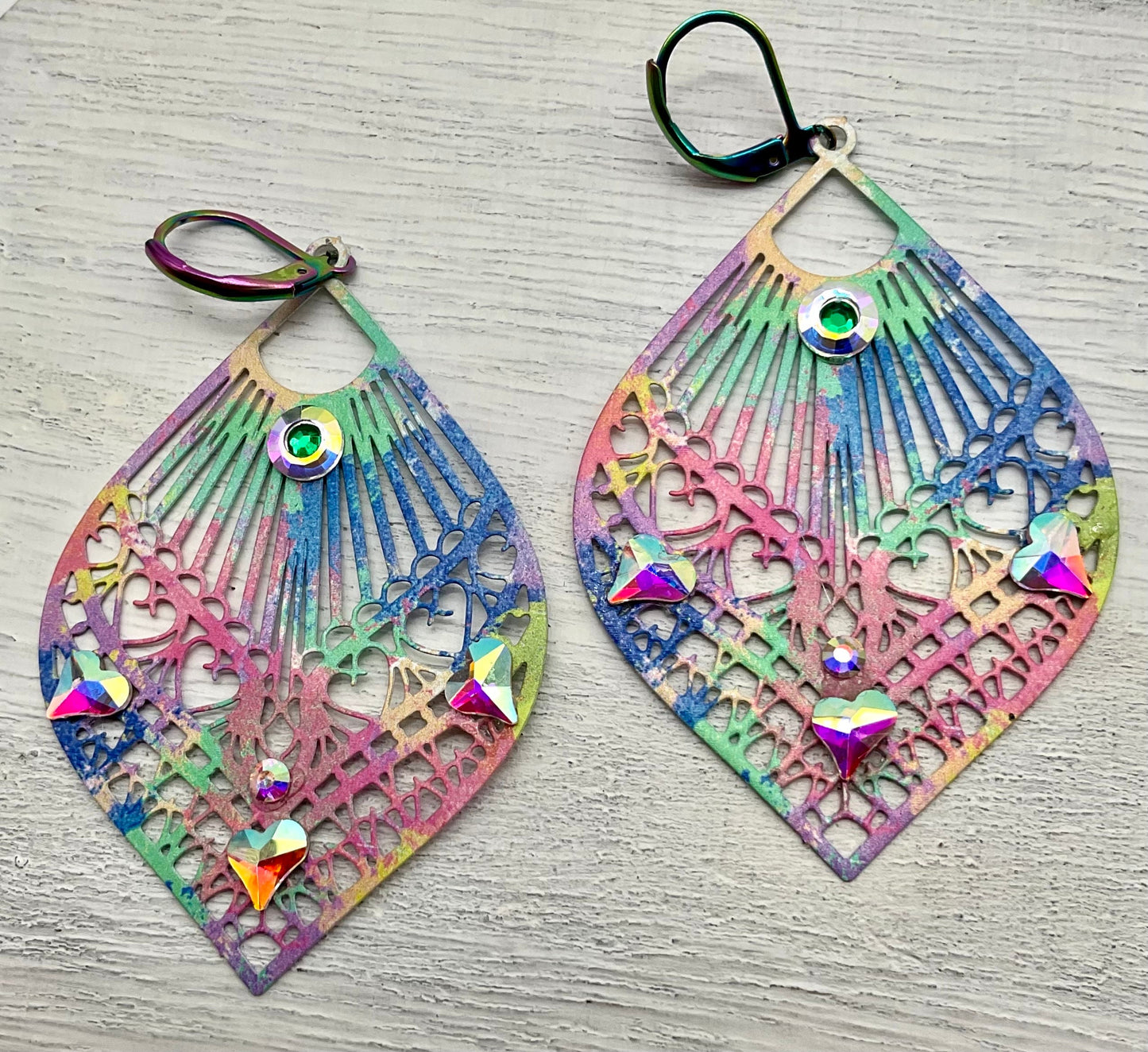 Rainbow Tear Drop Shaped Dangle Earrings with AB Crystal Accents