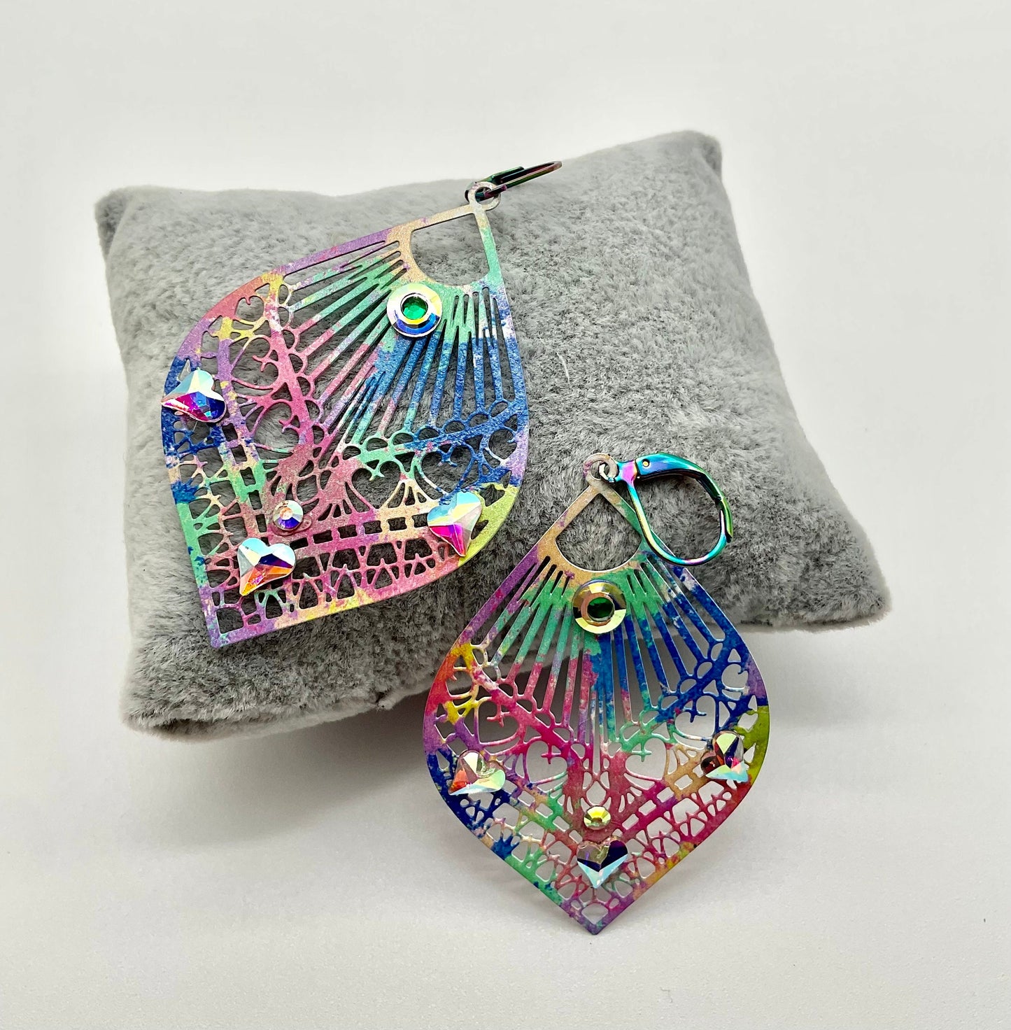 Rainbow Tear Drop Shaped Dangle Earrings with AB Crystal Accents