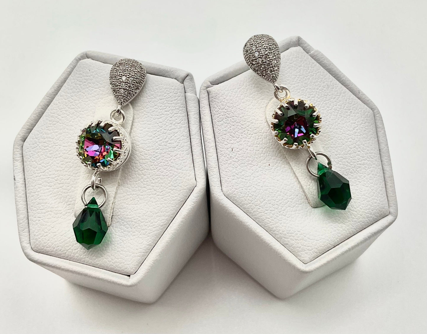 Silver Emerald May Birthstone Swarovski Crystal Drop Dangle Earrings Christmas Jewelry
