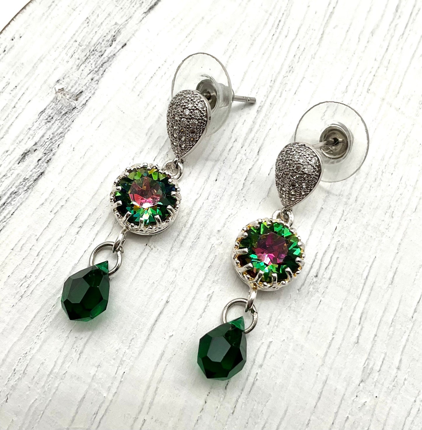 Silver Emerald May Birthstone Swarovski Crystal Drop Dangle Earrings Christmas Jewelry