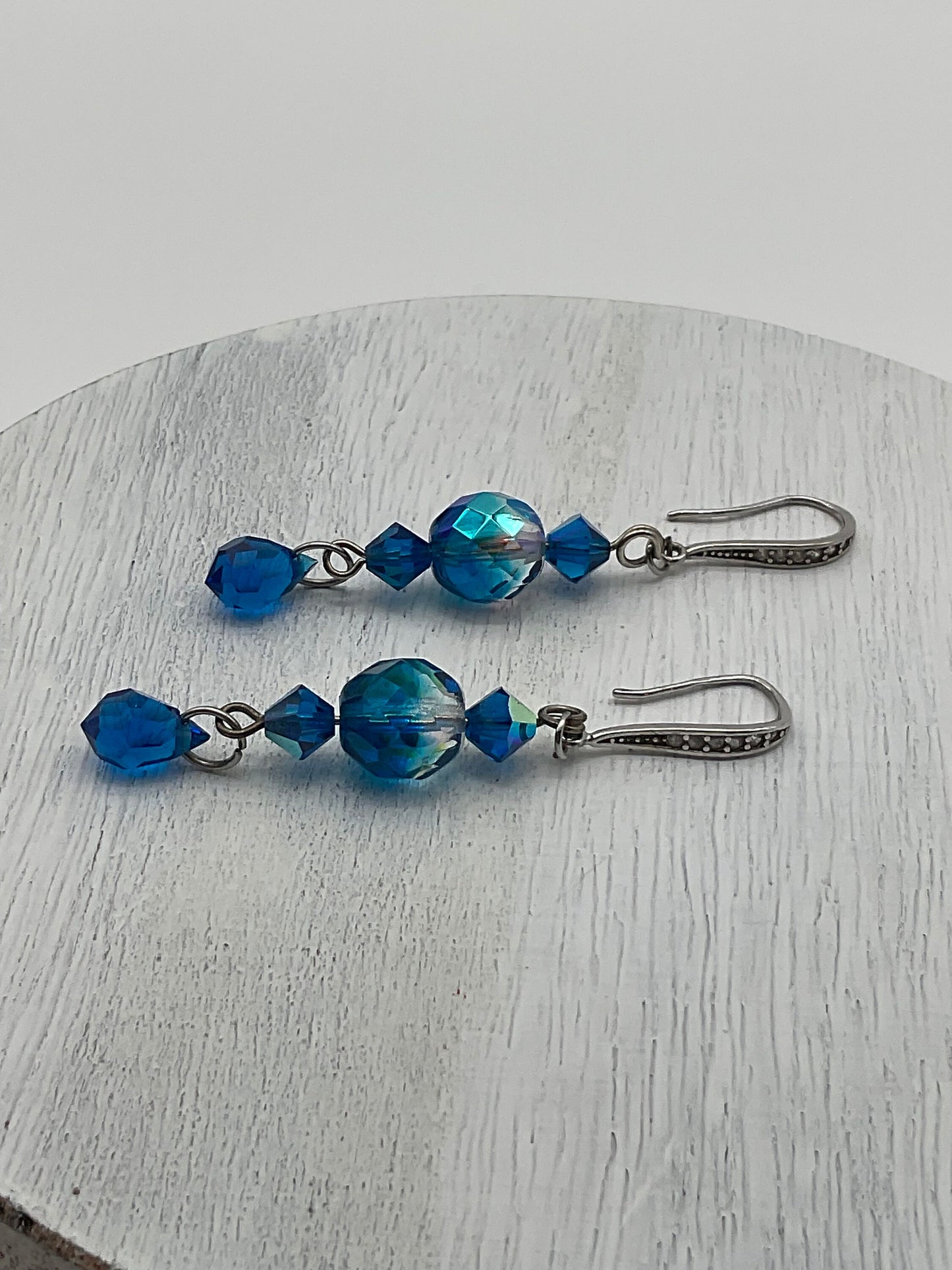 Blue Swarovski Crystal Dangle Drop Earrings with Rhinestone Accent Earrings