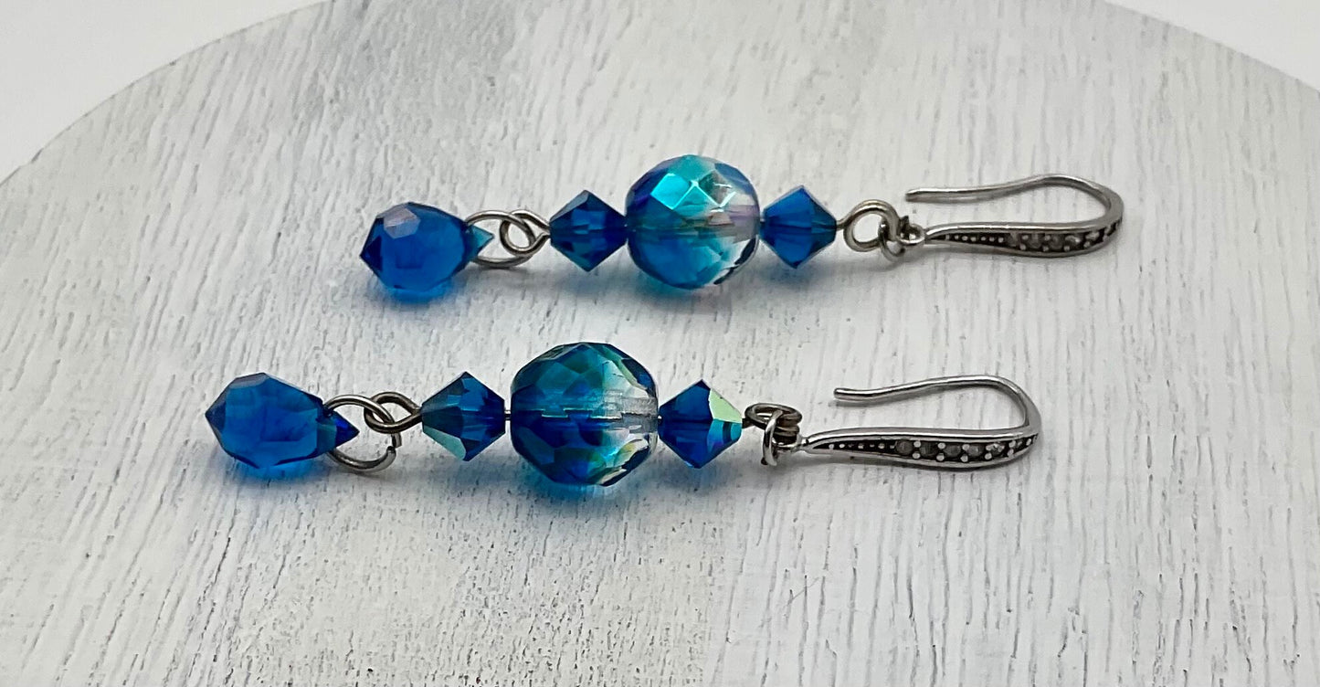 Blue Swarovski Crystal Dangle Drop Earrings with Rhinestone Accent Earrings