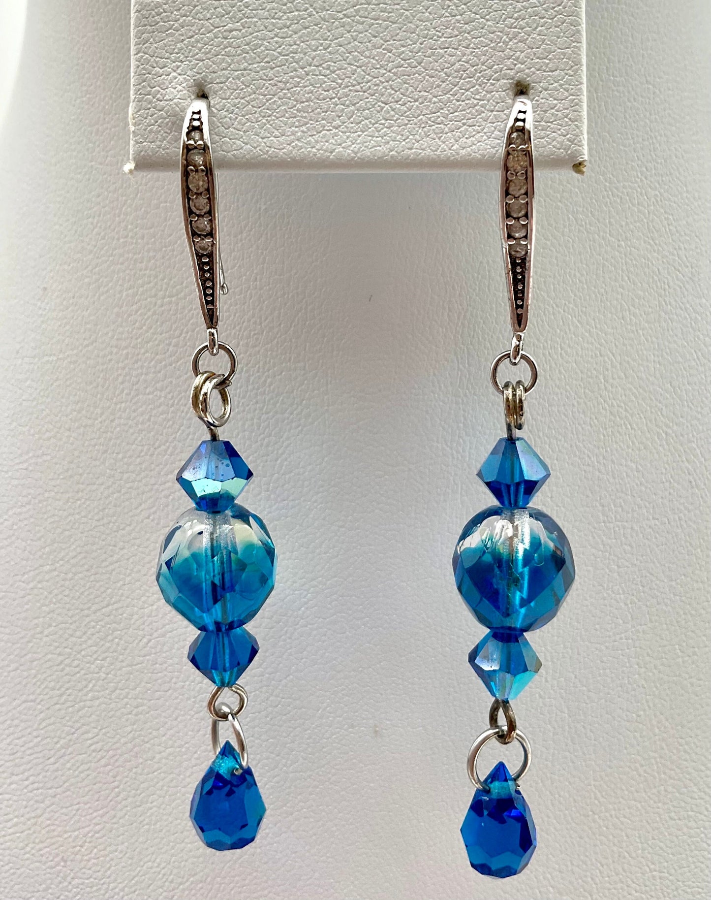 Blue Swarovski Crystal Dangle Drop Earrings with Rhinestone Accent Earrings