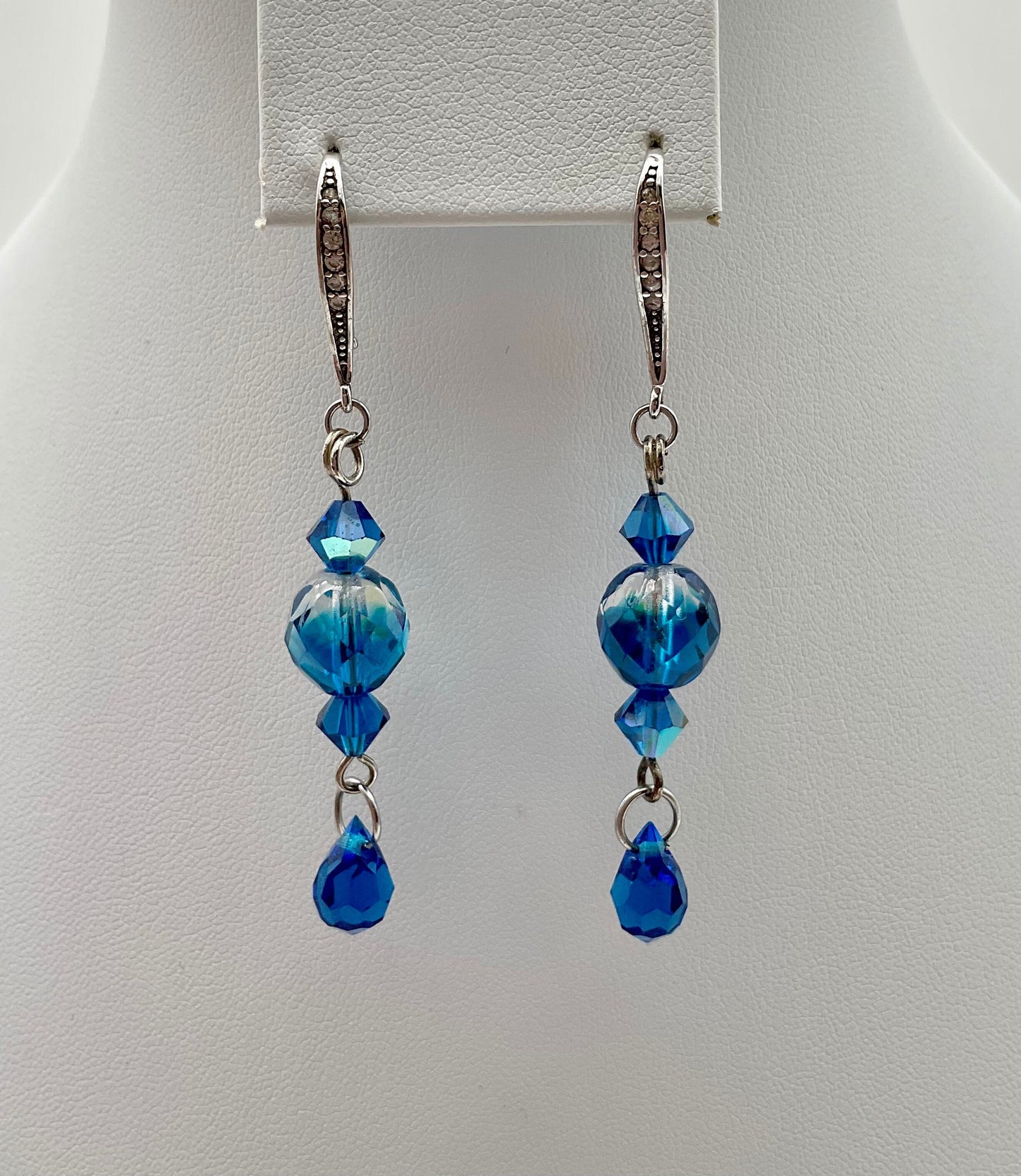 Blue Swarovski Crystal Dangle Drop Earrings with Rhinestone Accent Earrings