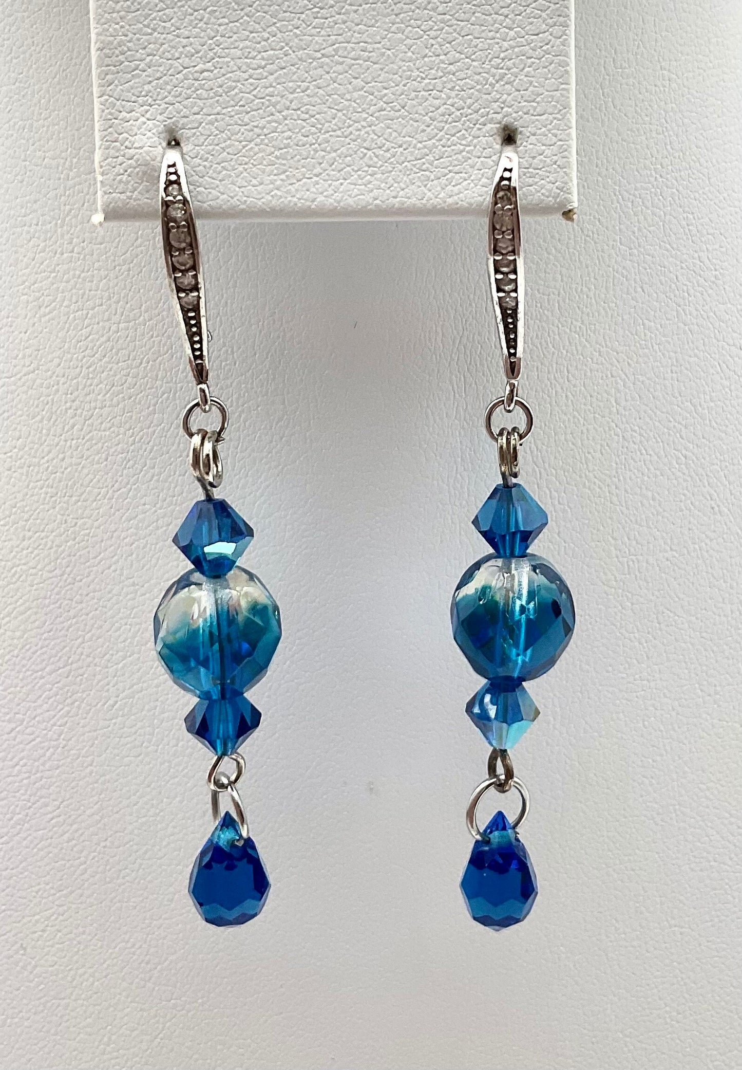 Blue Swarovski Crystal Dangle Drop Earrings with Rhinestone Accent Earrings