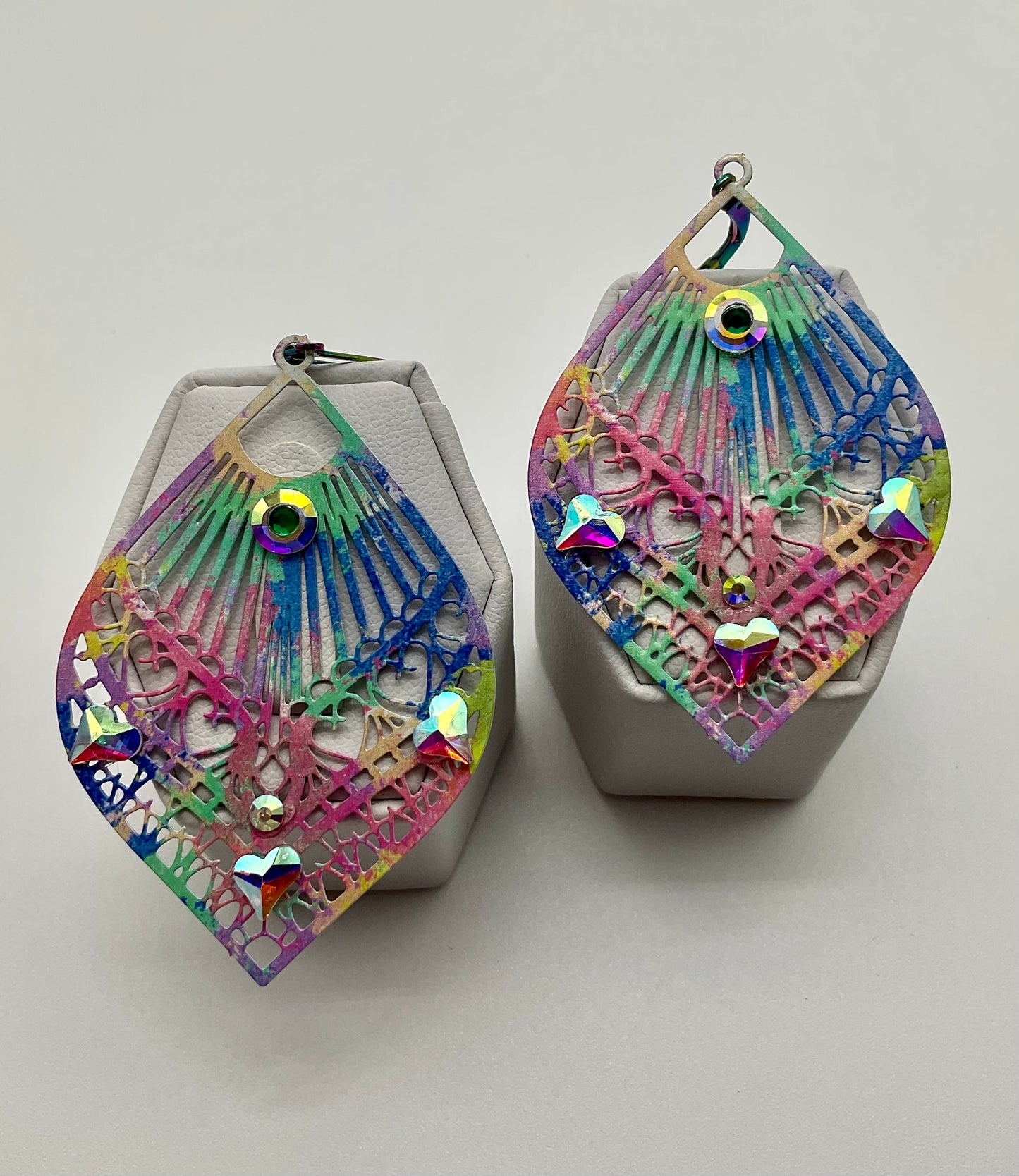 Rainbow Tear Drop Shaped Dangle Earrings with AB Crystal Accents