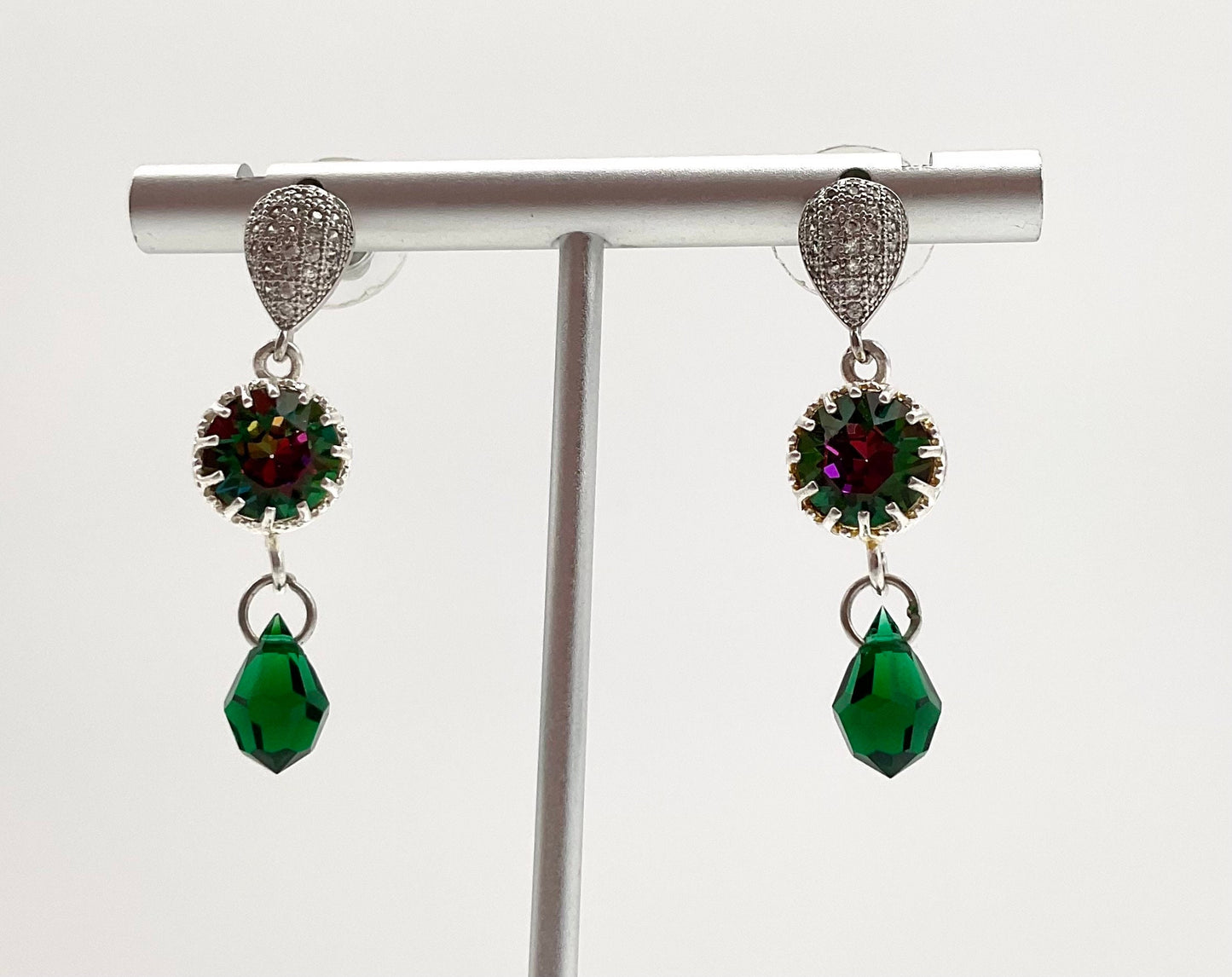 Silver Emerald May Birthstone Swarovski Crystal Drop Dangle Earrings Christmas Jewelry