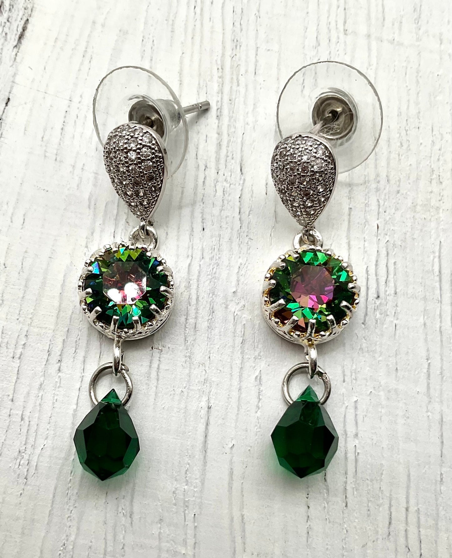Silver Emerald May Birthstone Swarovski Crystal Drop Dangle Earrings Christmas Jewelry