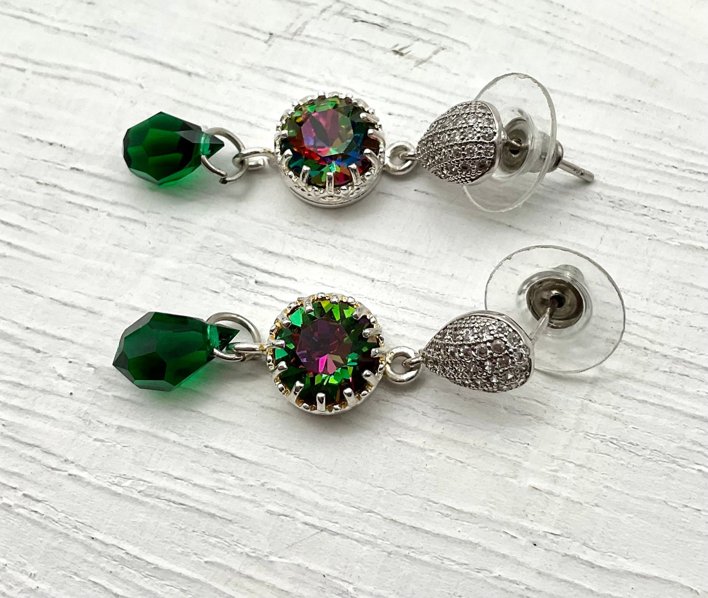 Silver Emerald May Birthstone Swarovski Crystal Drop Dangle Earrings Christmas Jewelry