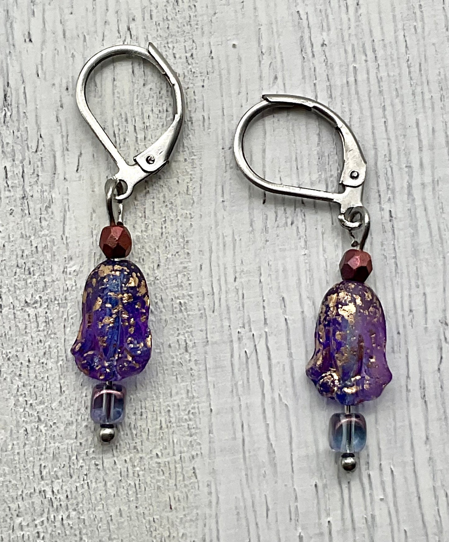 Lavender Purple or Aqua Teal Chez Fire Polished Floral Earrings