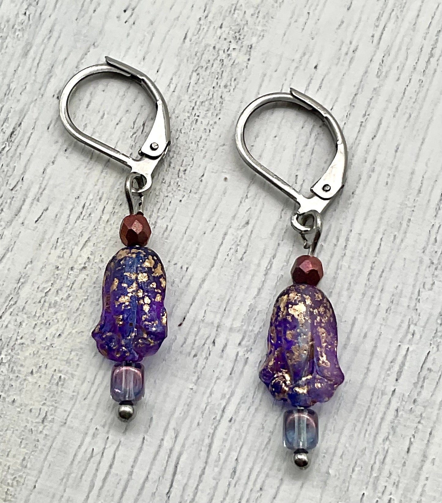 Lavender Purple or Aqua Teal Chez Fire Polished Floral Earrings