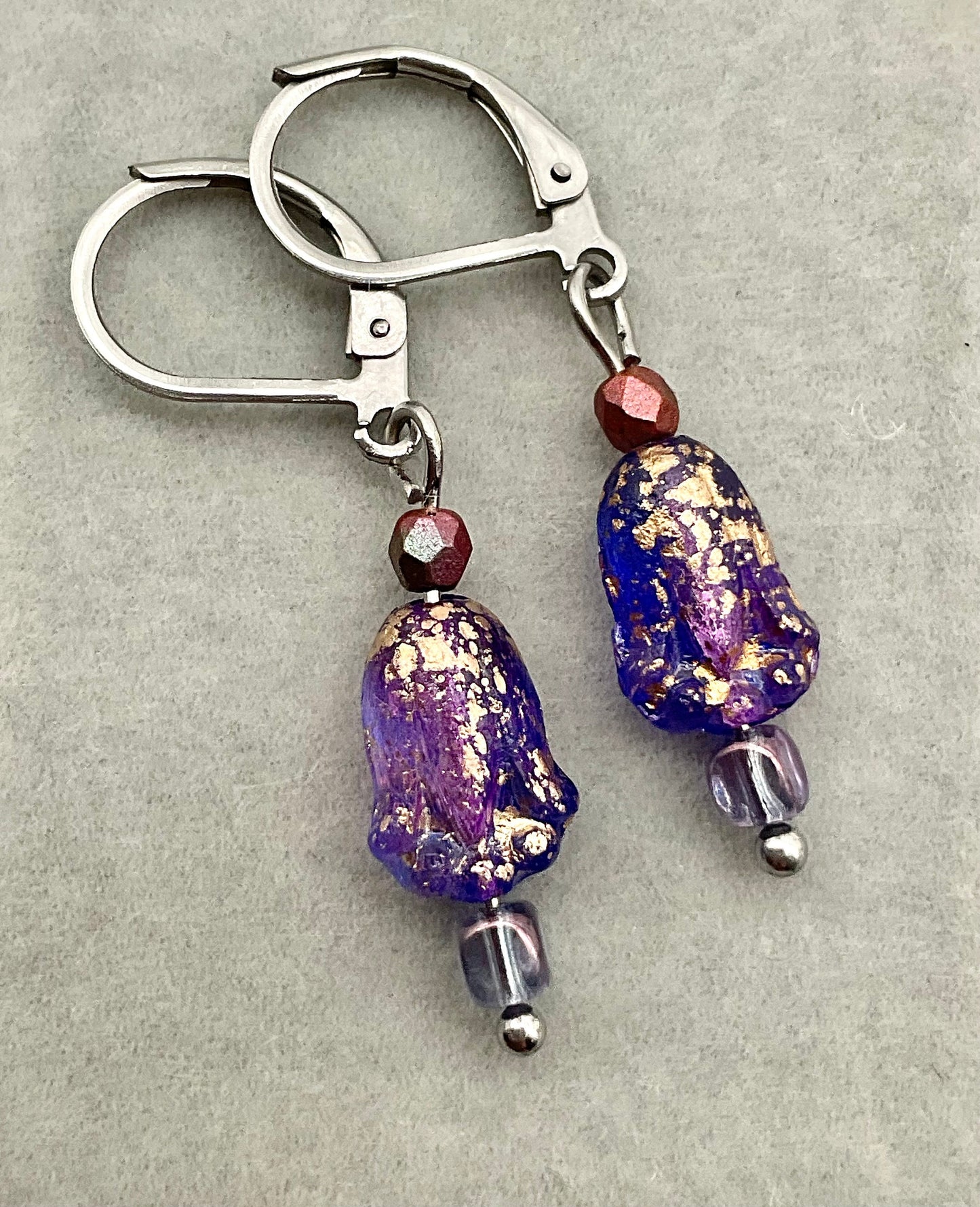 Lavender Purple or Aqua Teal Chez Fire Polished Floral Earrings