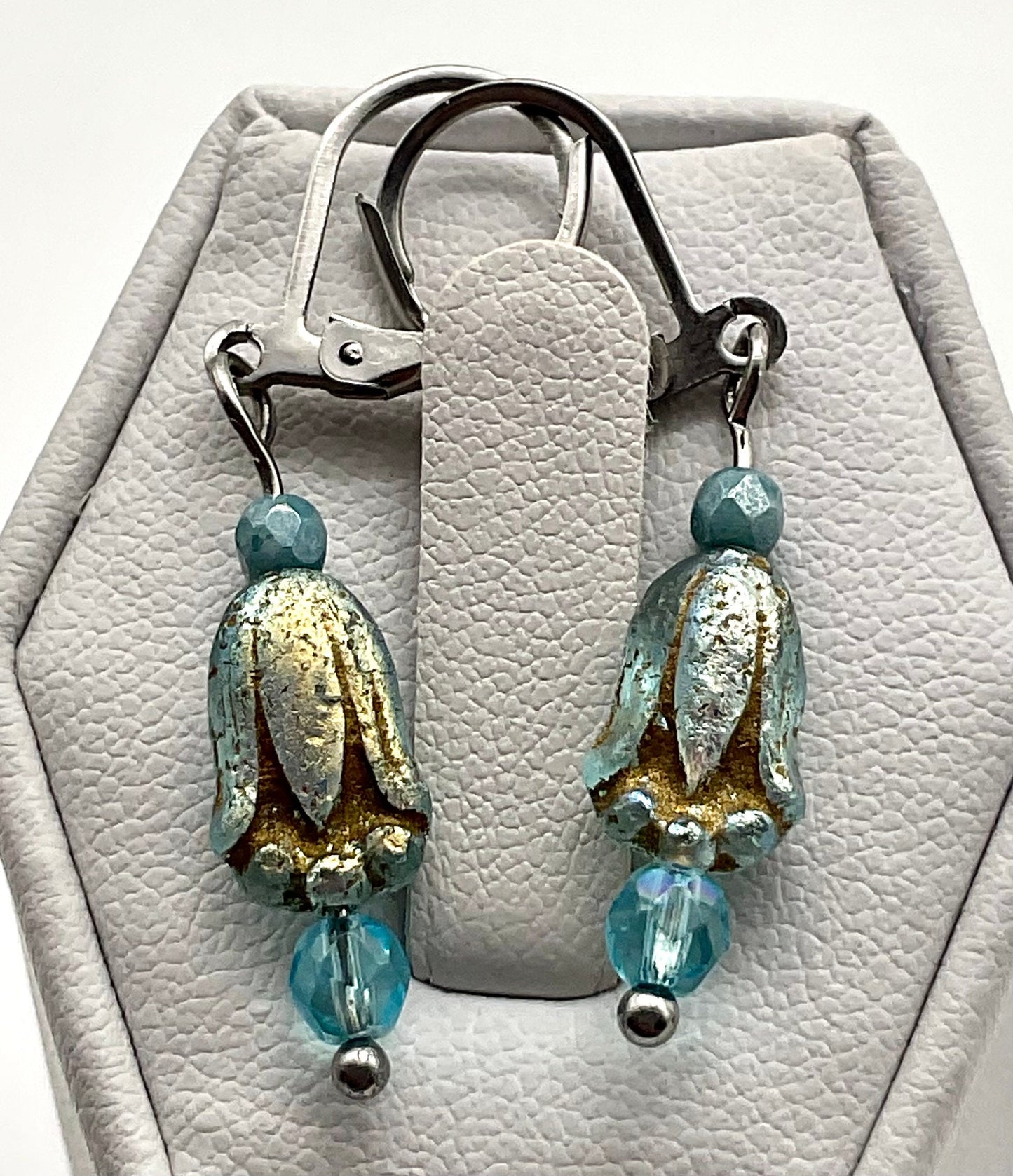 Lavender Purple or Aqua Teal Chez Fire Polished Floral Earrings