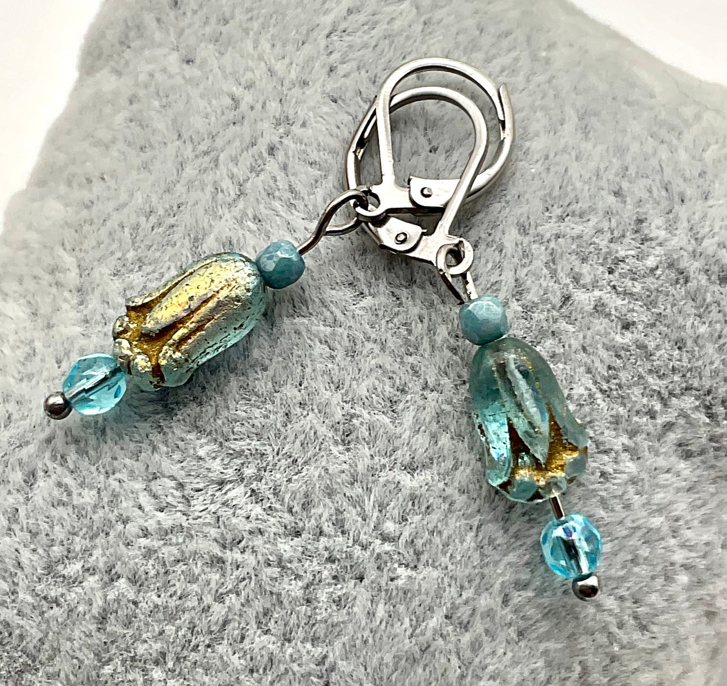 Lavender Purple or Aqua Teal Chez Fire Polished Floral Earrings