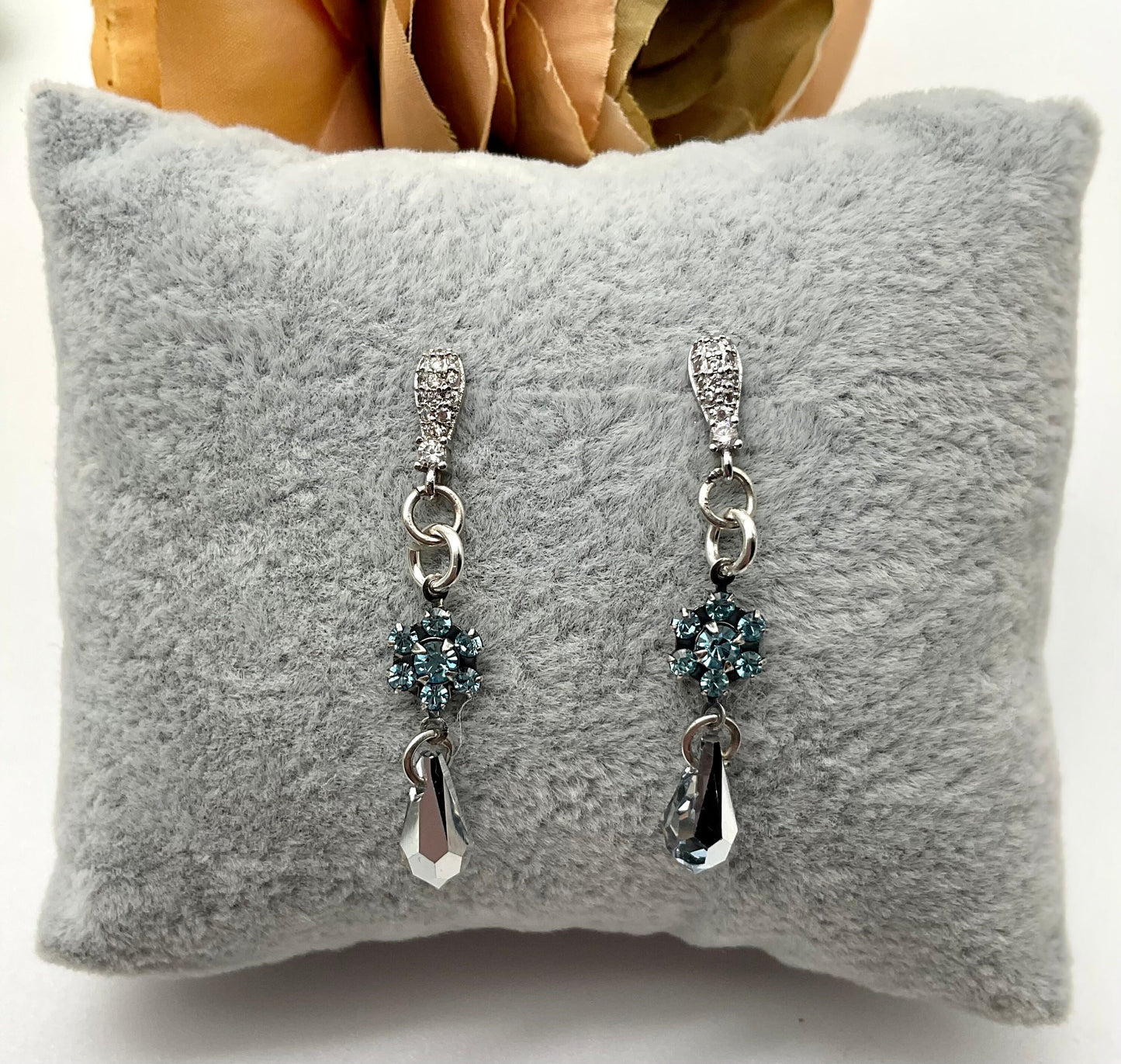 Blue Topaz Genuine Swarovski Crystal Drop Dangle Earrings