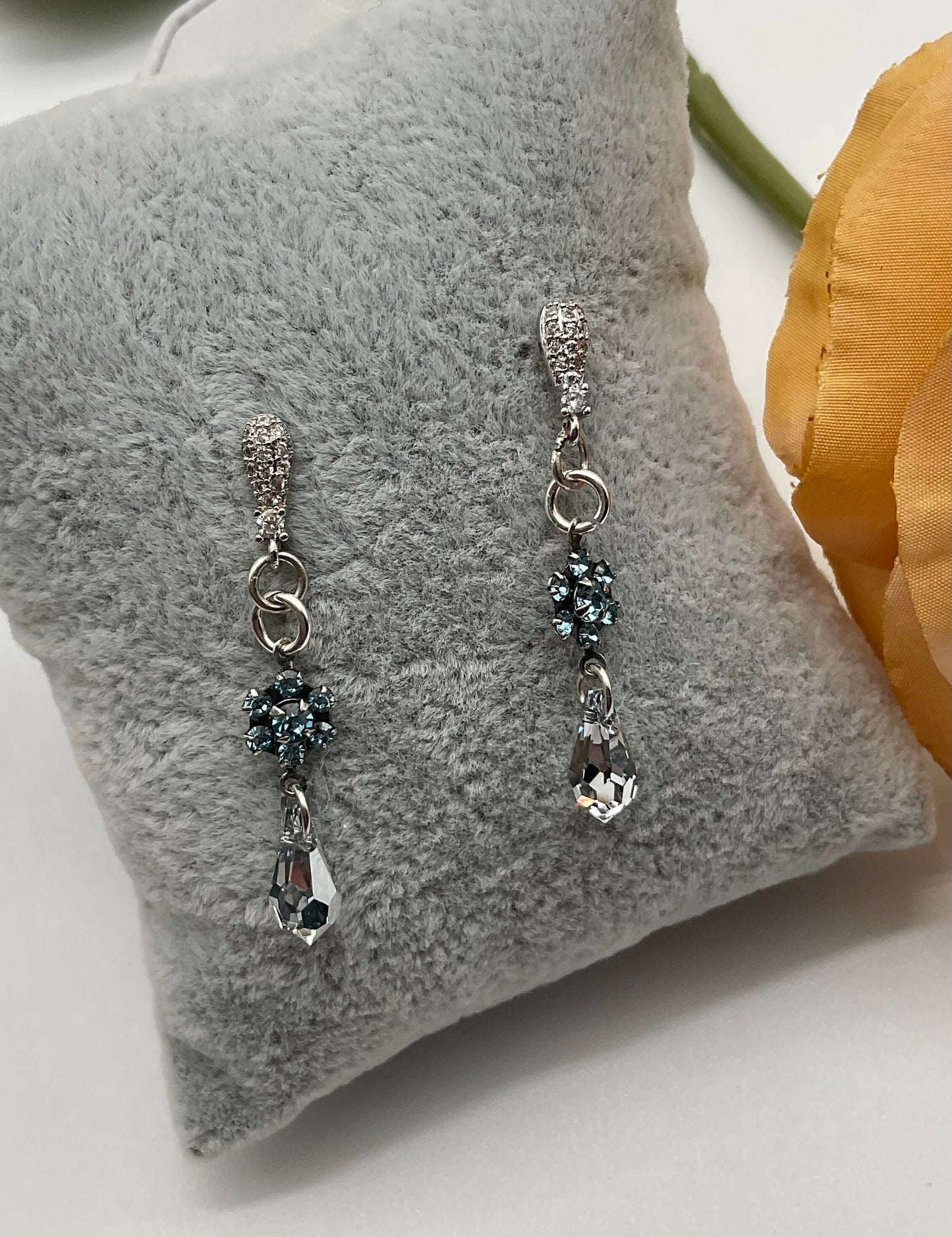 Blue Topaz Genuine Swarovski Crystal Drop Dangle Earrings