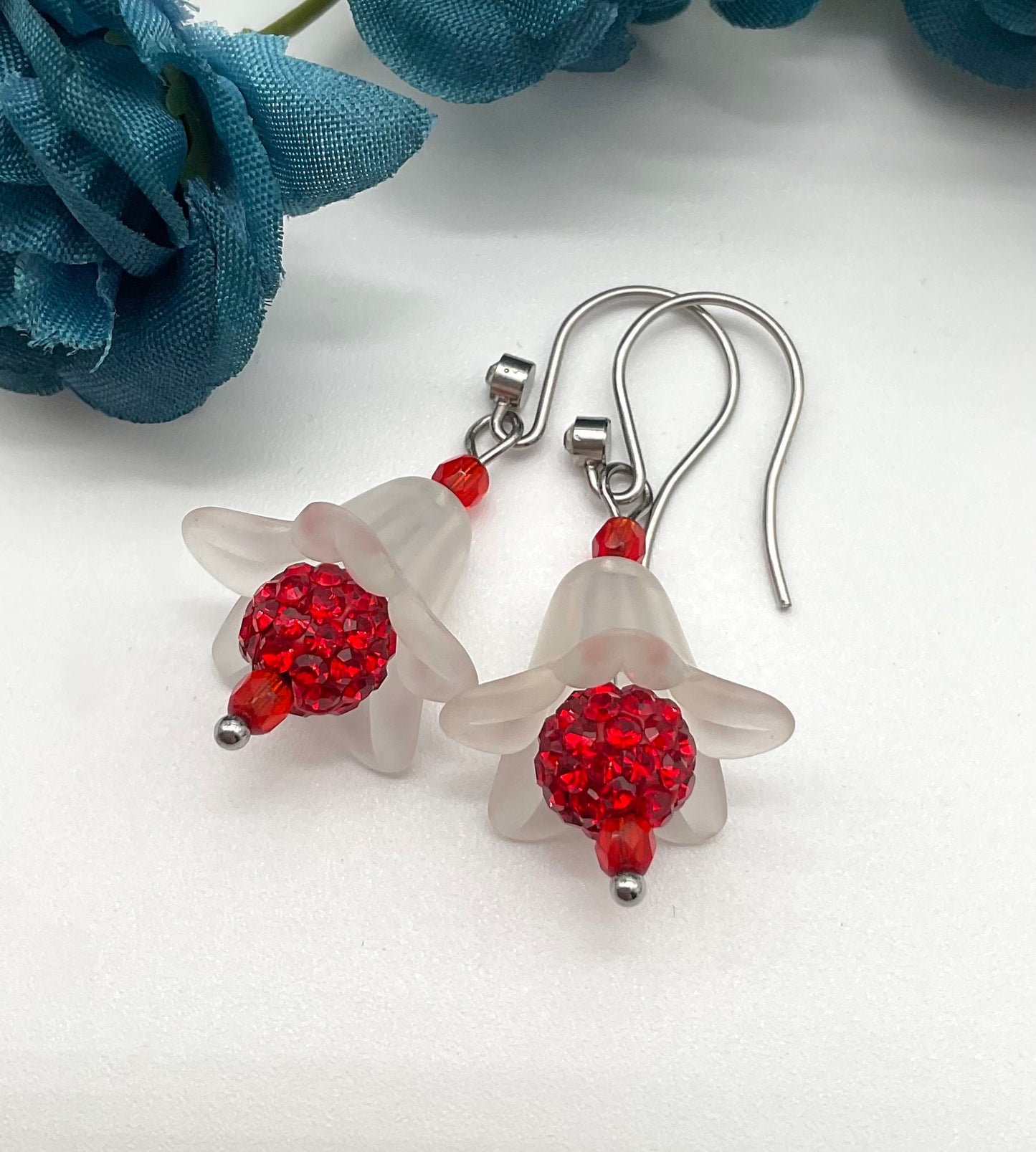 Floral Bell Blue, Orange, Purple or Red Rhinestone Dangle Earrings