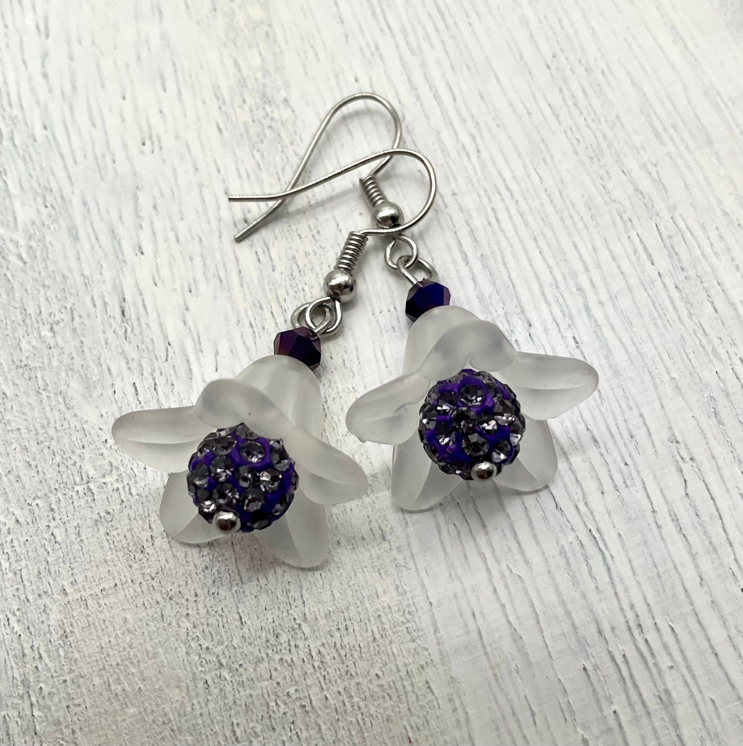 Floral Bell Blue, Orange, Purple or Red Rhinestone Dangle Earrings