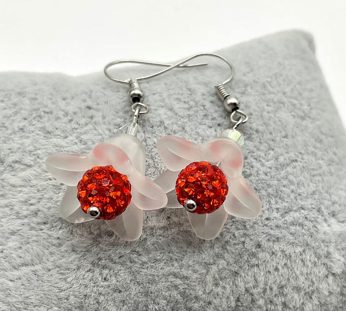 Floral Bell Blue, Orange, Purple or Red Rhinestone Dangle Earrings