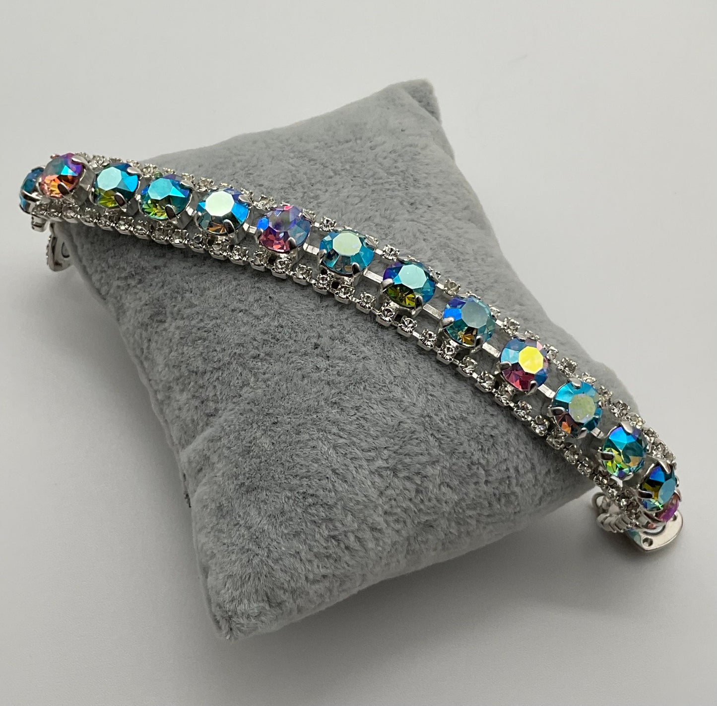 Genuine Swarovski Crystal Silver Bracelet with Blue and Pink Crystals Formal Jewelry