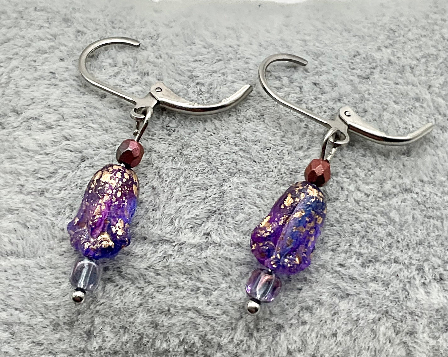 Lavender Purple or Aqua Teal Chez Fire Polished Floral Earrings