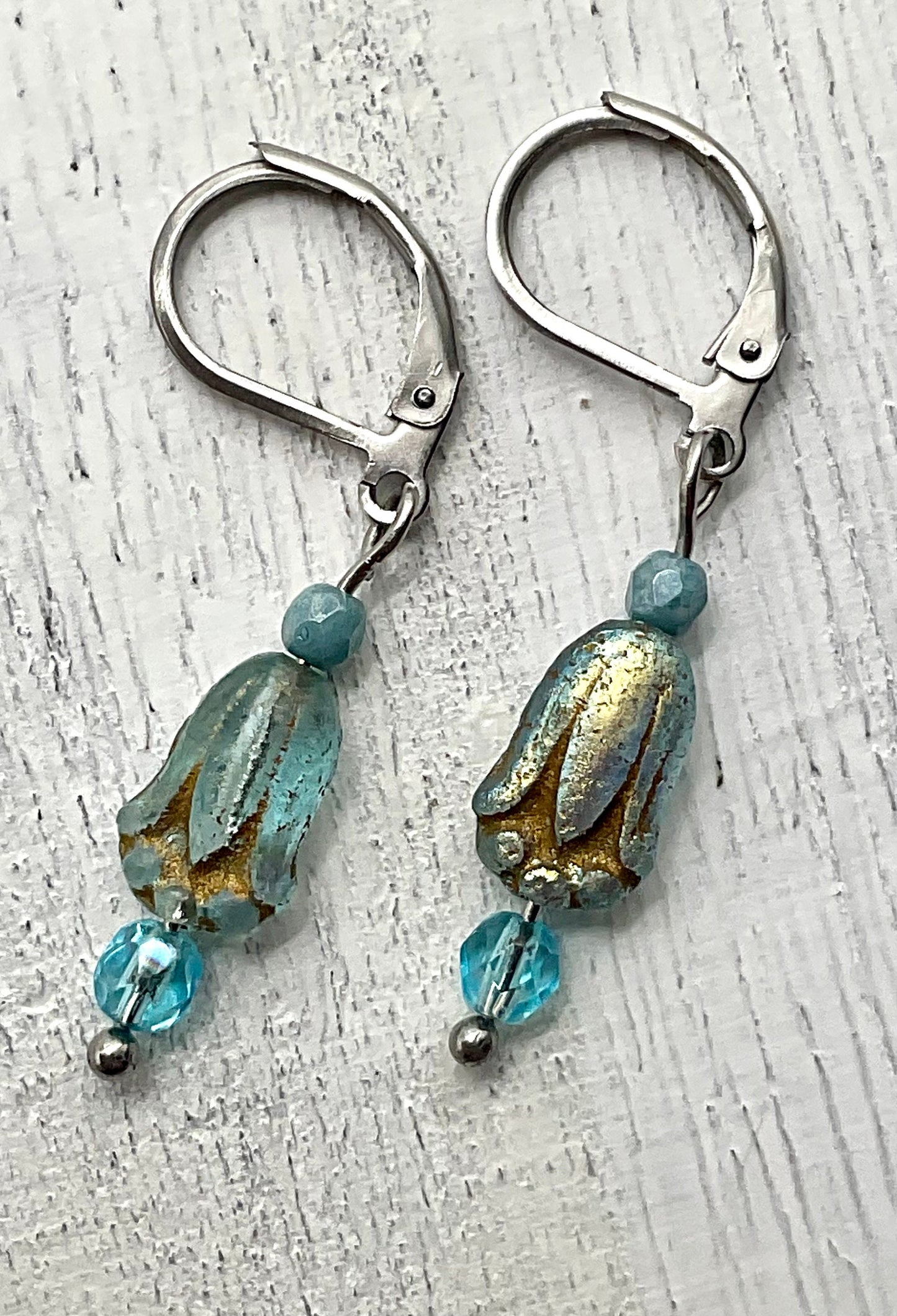 Lavender Purple or Aqua Teal Chez Fire Polished Floral Earrings