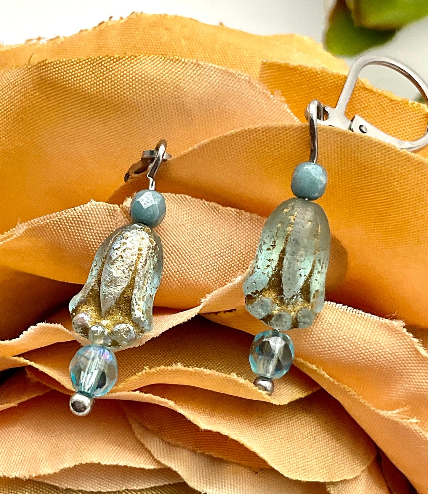 Lavender Purple or Aqua Teal Chez Fire Polished Floral Earrings