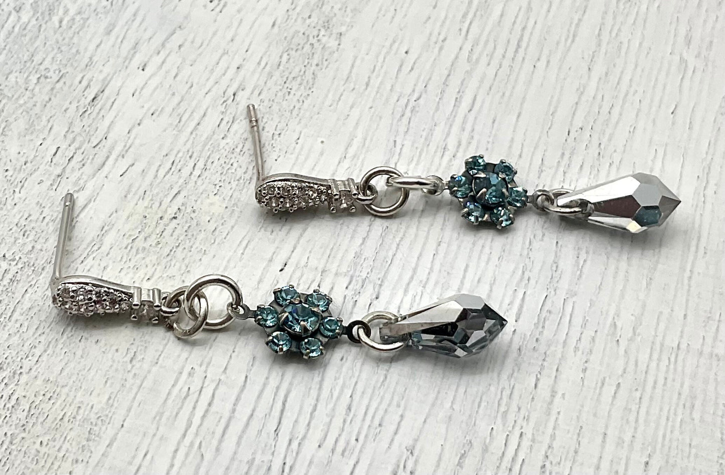 Blue Topaz Genuine Swarovski Crystal Drop Dangle Earrings
