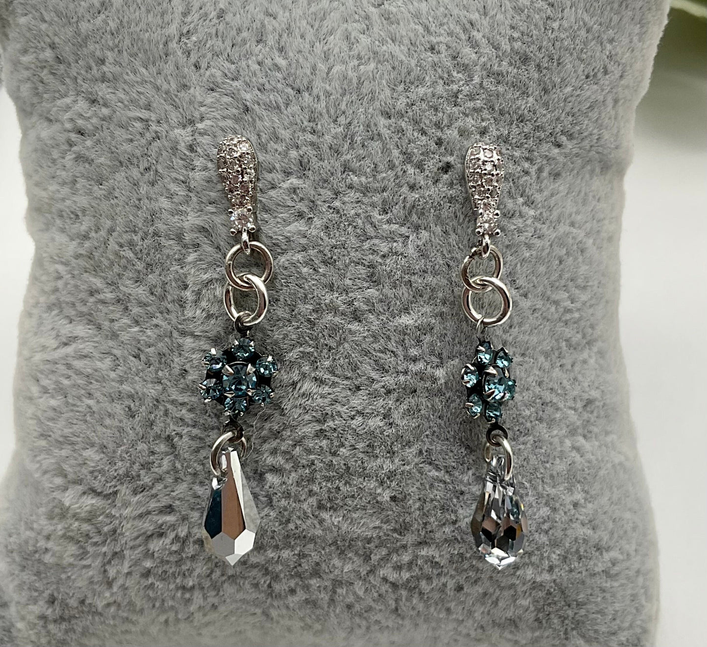 Blue Topaz Genuine Swarovski Crystal Drop Dangle Earrings