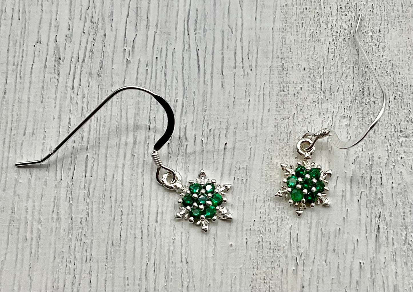 Emerald Green Snowflake Birthstone Swarovski Crystal Earrings - May Birthstone Christmas Holiday Jewelry