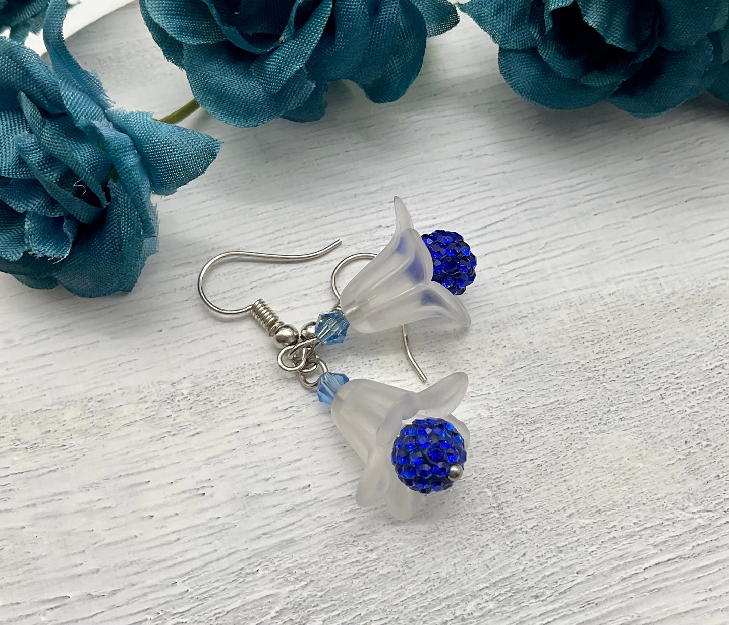 Floral Bell Blue, Orange, Purple or Red Rhinestone Dangle Earrings