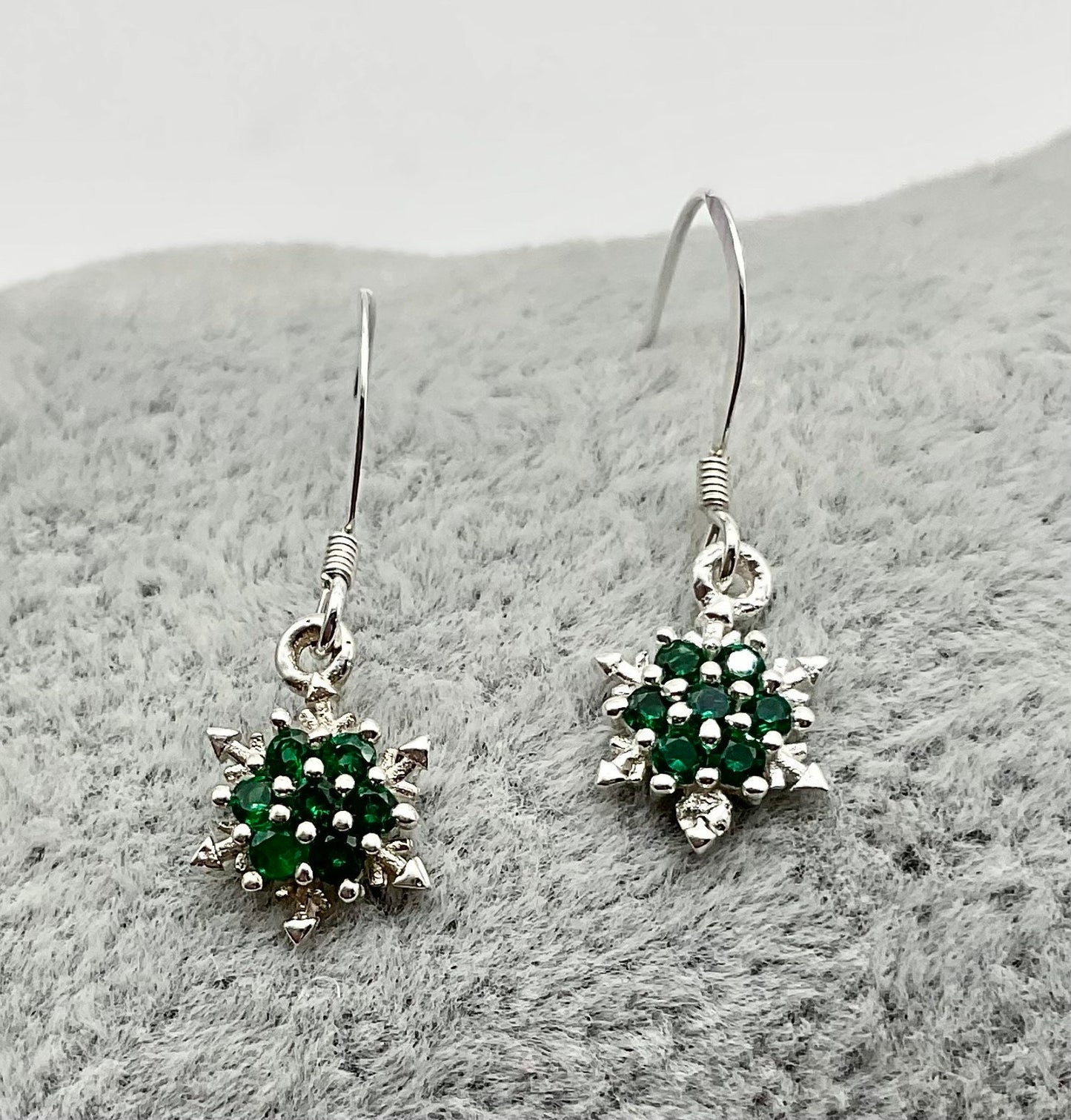 Emerald Green Snowflake Birthstone Swarovski Crystal Earrings - May Birthstone Christmas Holiday Jewelry
