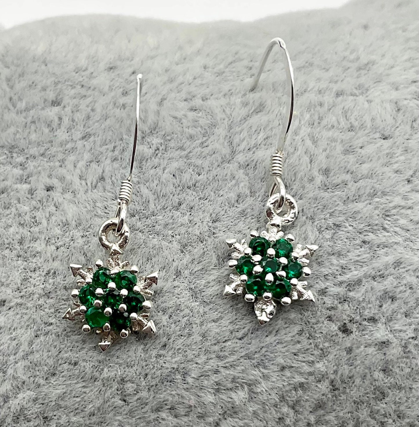 Emerald Green Snowflake Birthstone Swarovski Crystal Earrings - May Birthstone Christmas Holiday Jewelry