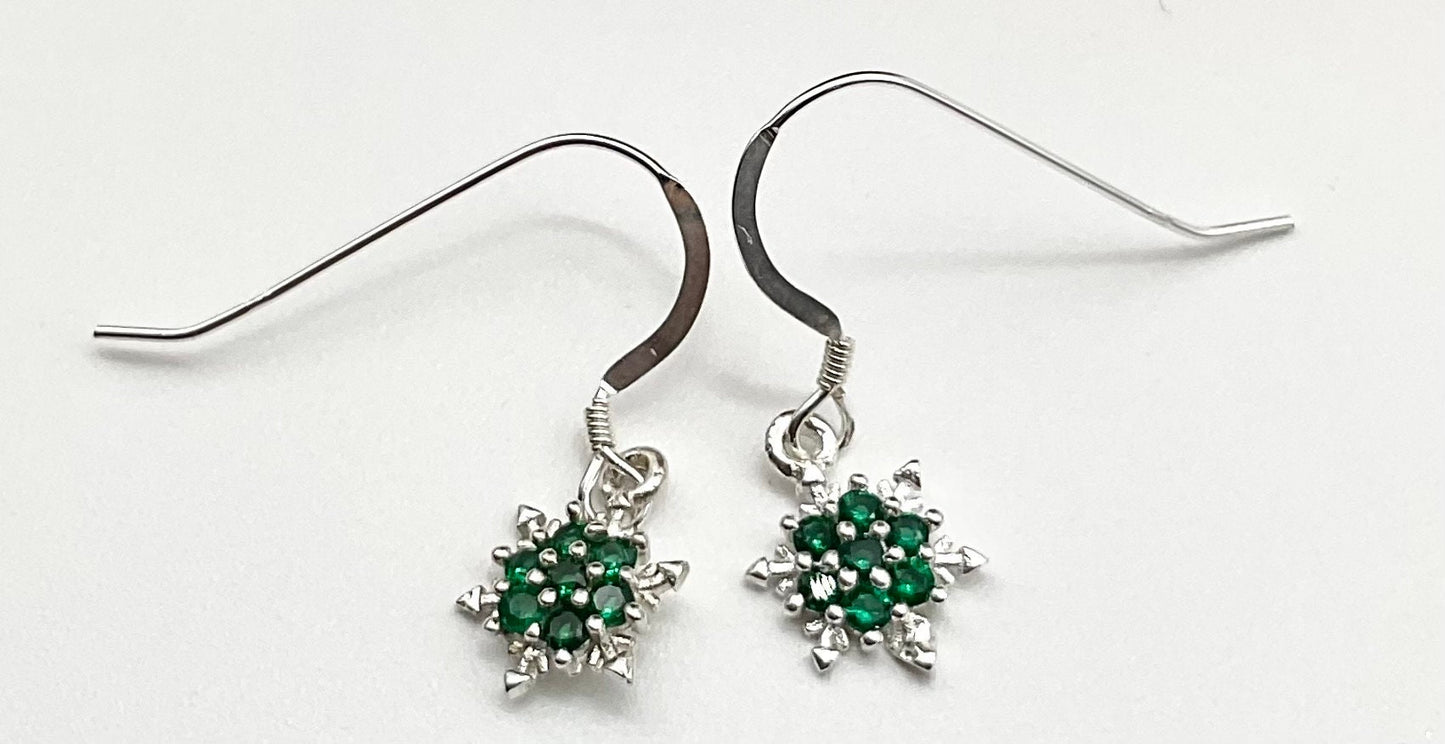 Emerald Green Snowflake Birthstone Swarovski Crystal Earrings - May Birthstone Christmas Holiday Jewelry