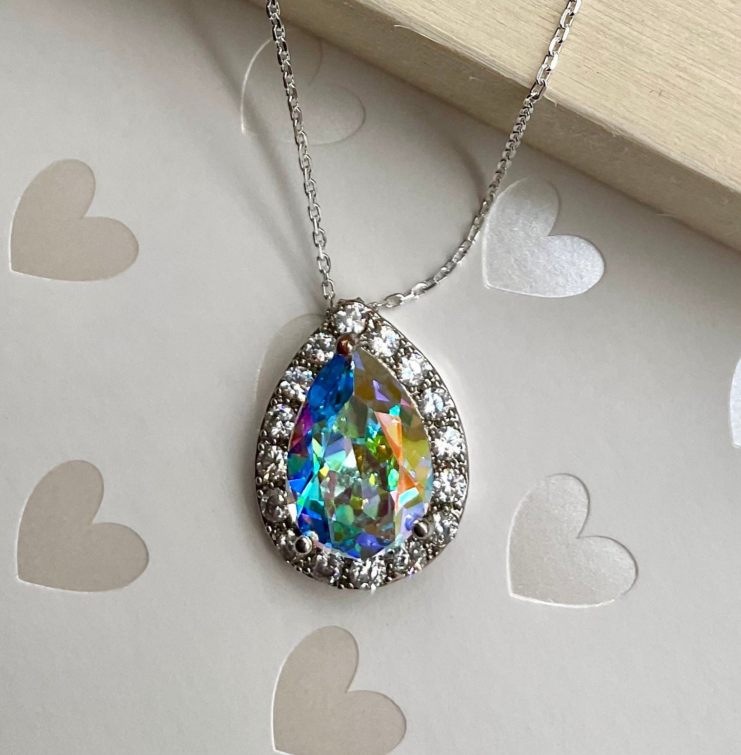 Preciosa Crystal Passions Blue Pear Shaped Pendant on a 925 Sterling Silver 18” Necklace