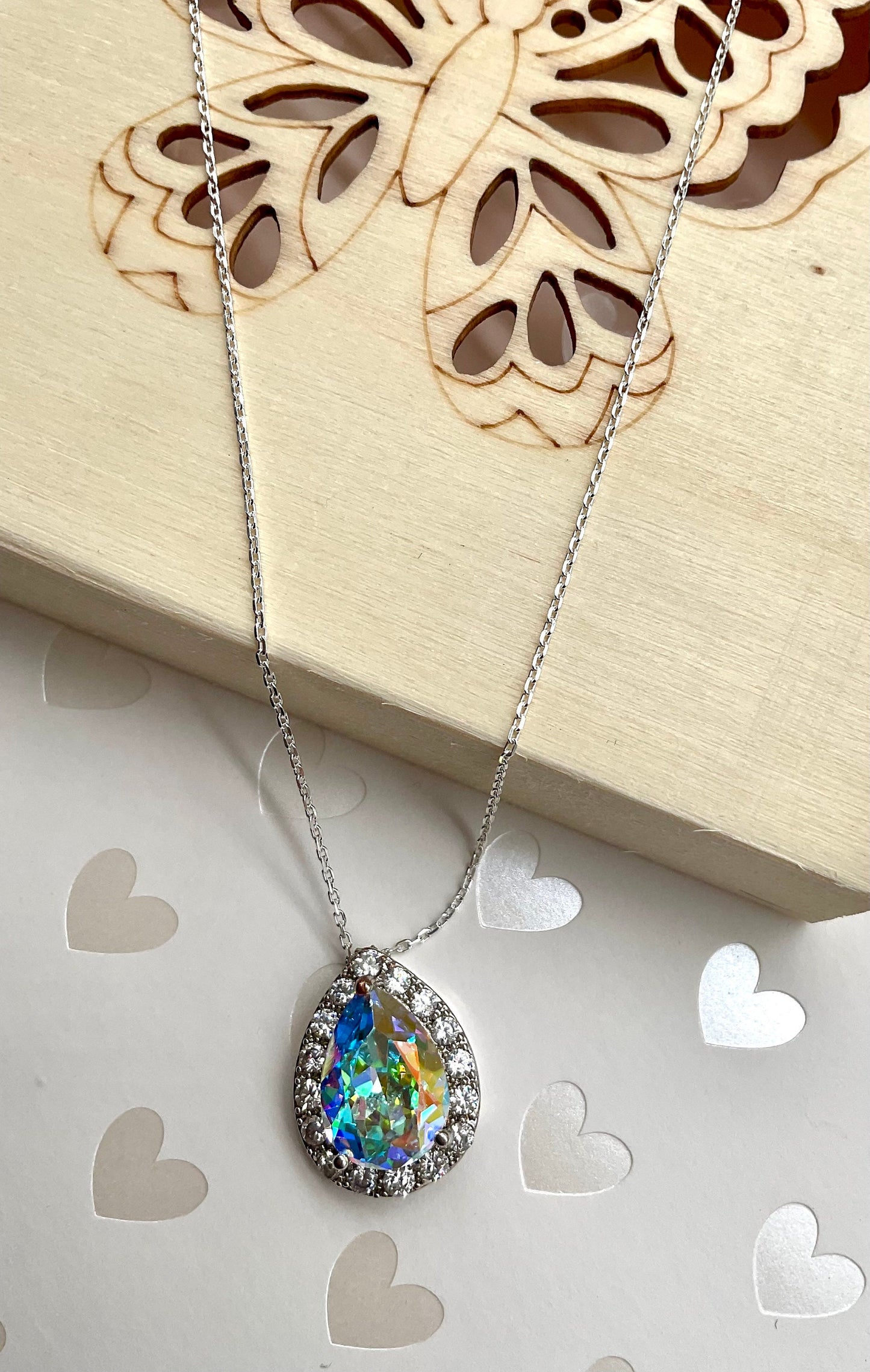 Preciosa Crystal Passions Blue Pear Shaped Pendant on a 925 Sterling Silver 18” Necklace