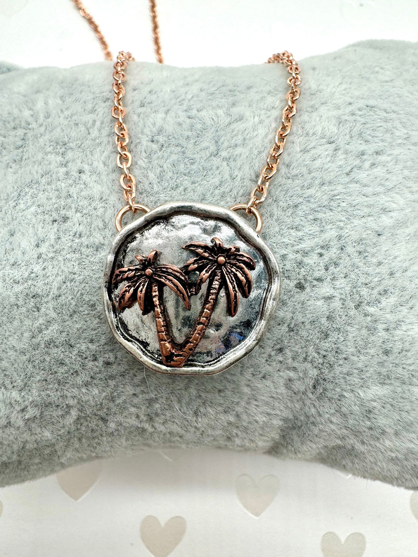Palmetto Tree Palm Tree Tropical Style Necklace Gold, Silver, Rose Gold, or Silver with Rose Gold